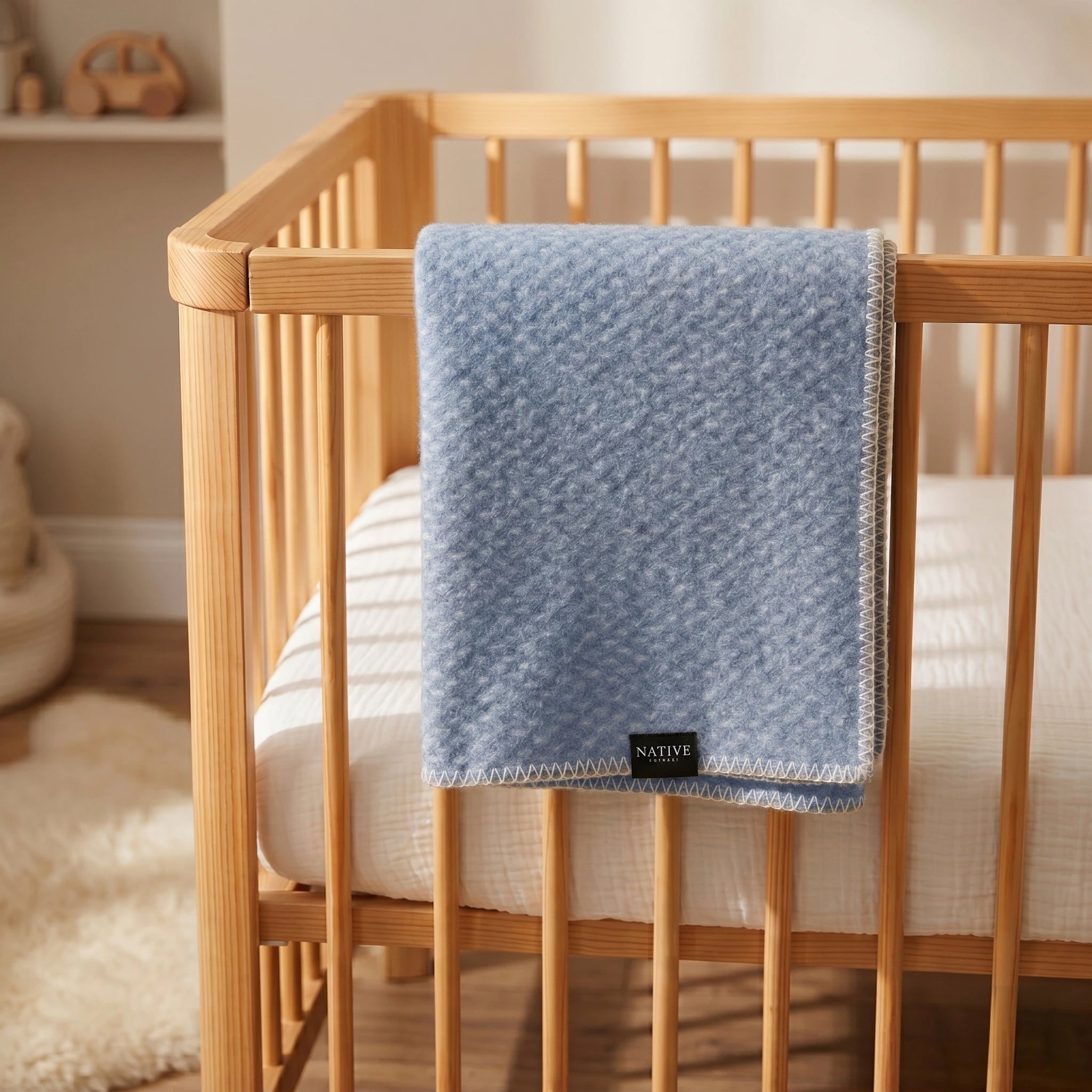 Blue Hoop Wool Baby Blanket