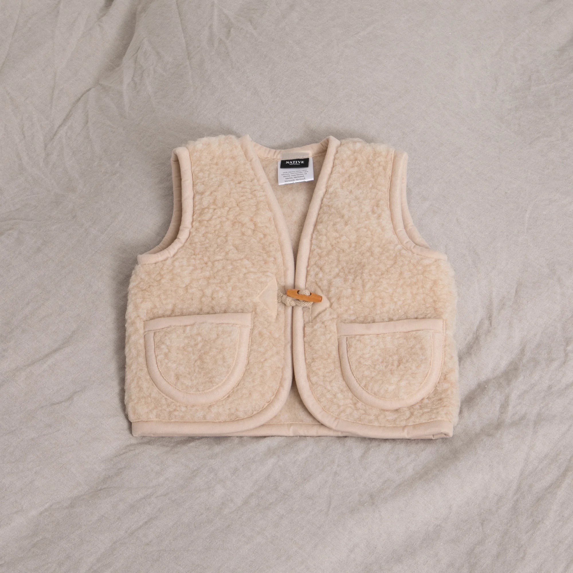 Merino Wool Beige Baby Gilet