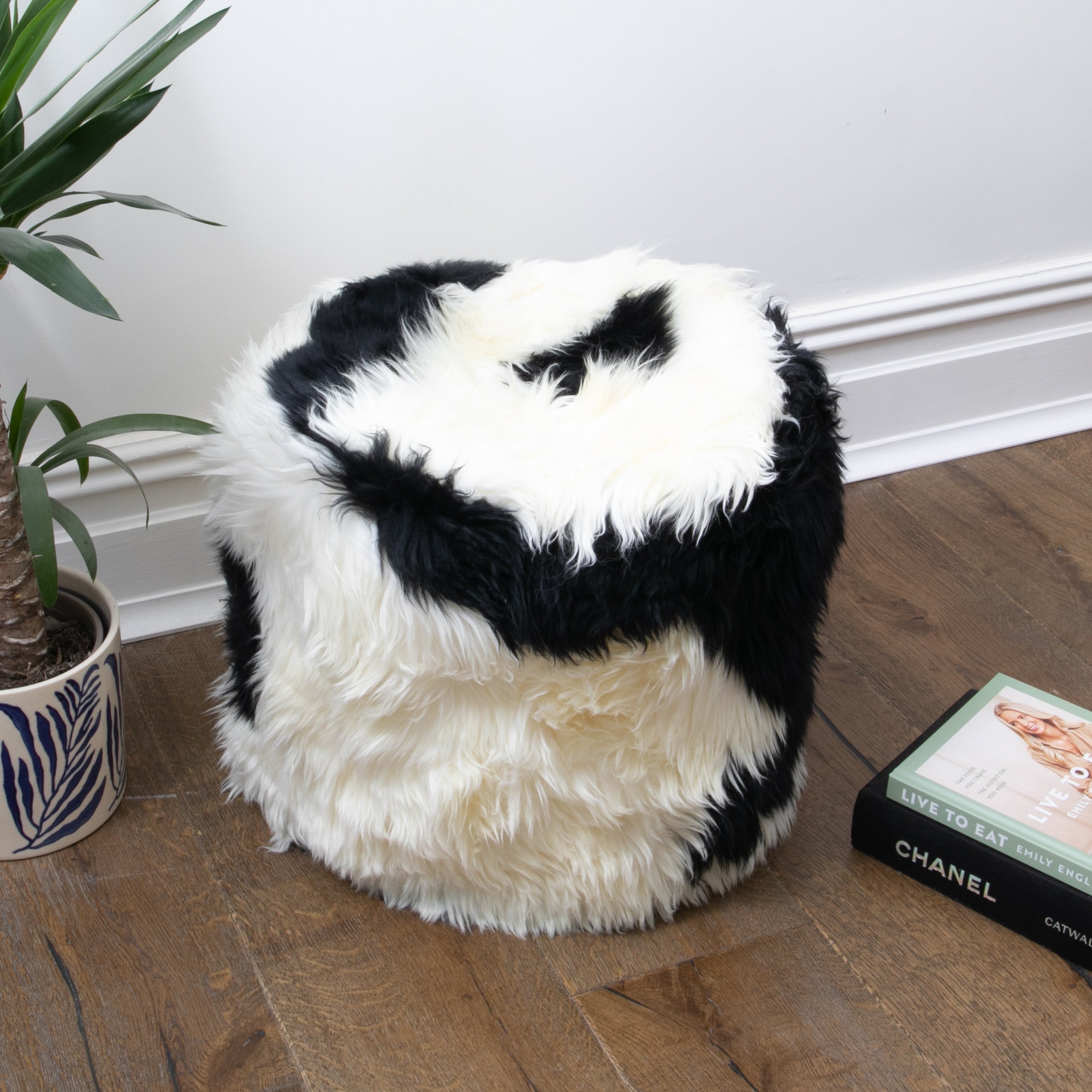 Black & White Filled Sheepskin Pouffe