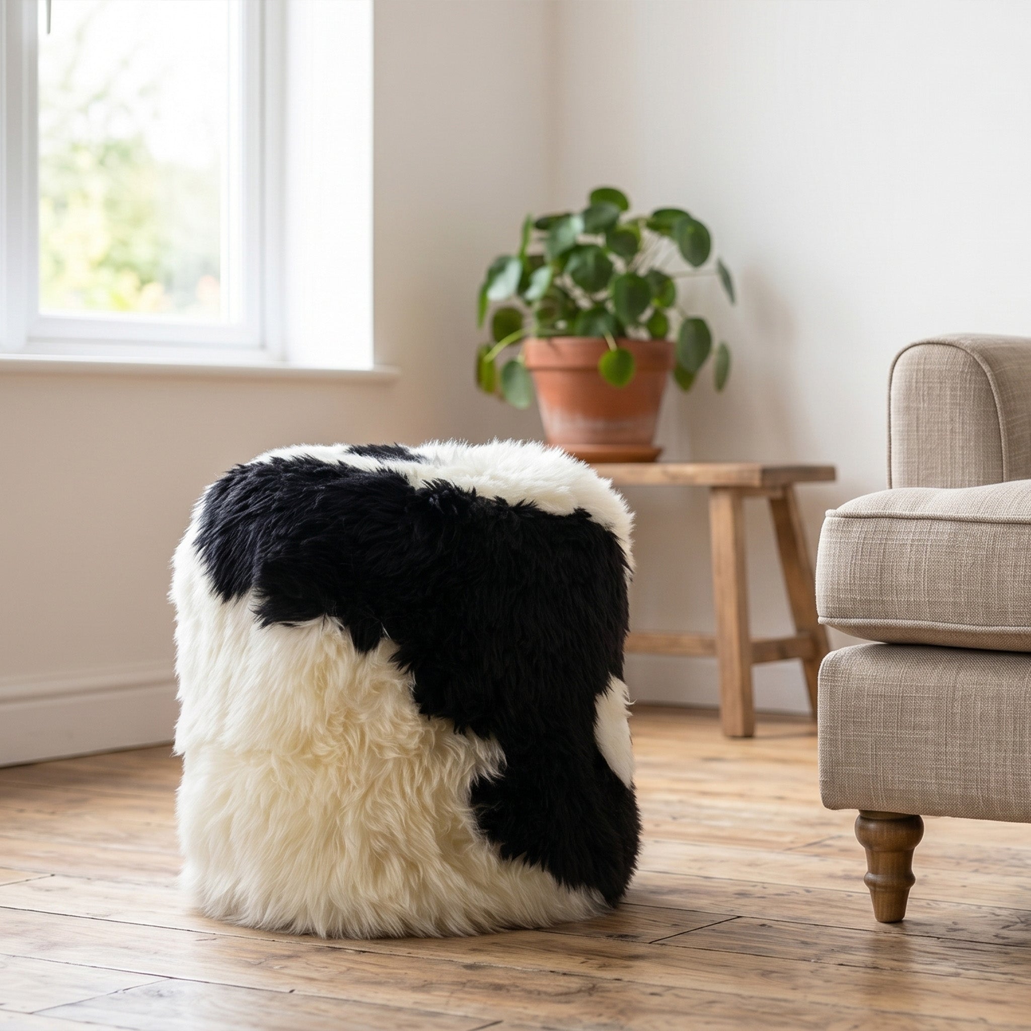 Black & White Filled Sheepskin Pouffe