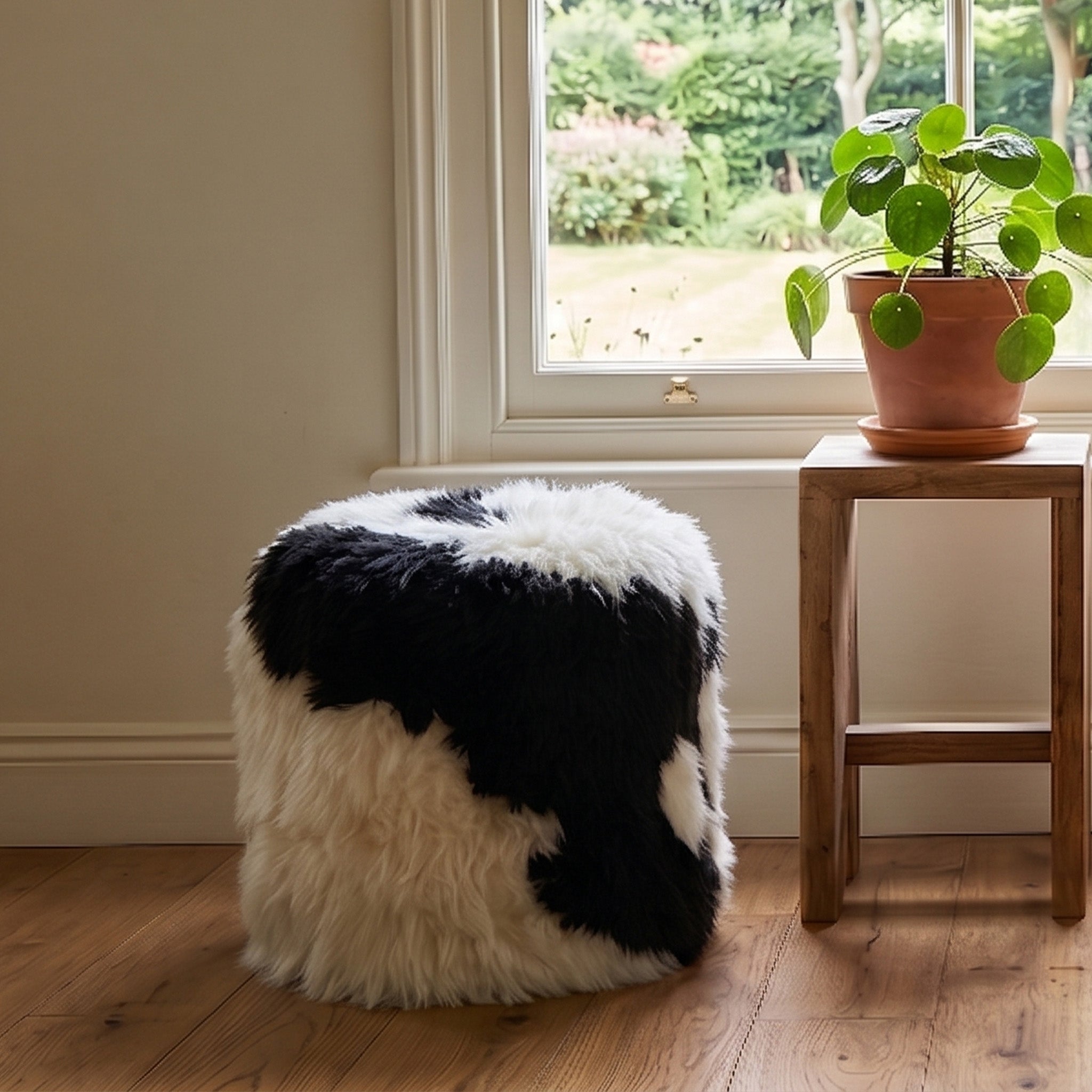 Black & White Filled Sheepskin Pouffe