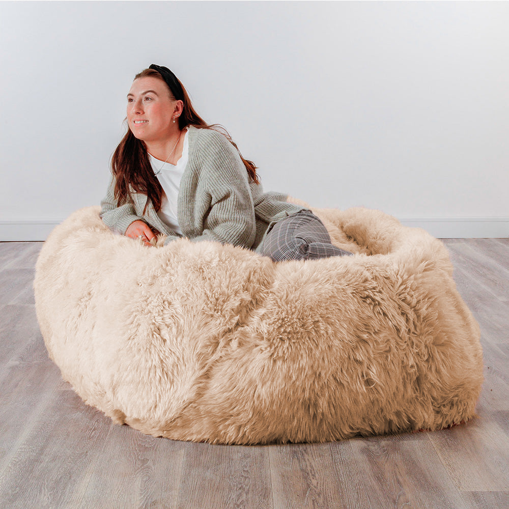 Luxurious Large Beige Sheepskin Beanbag