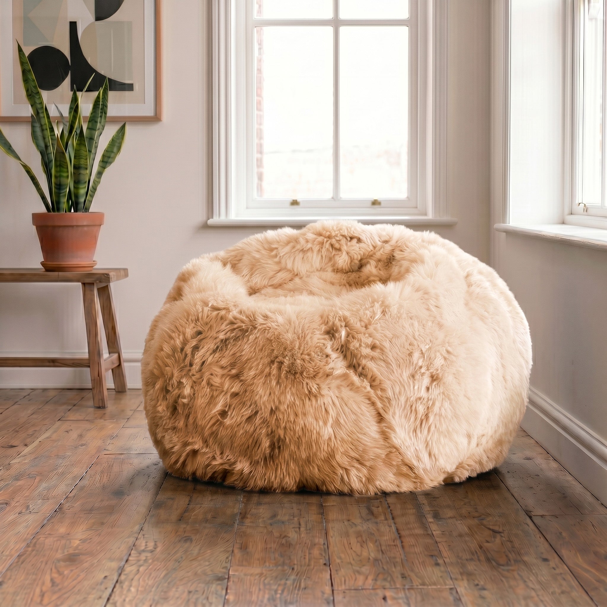 Luxurious Large Beige Sheepskin Beanbag
