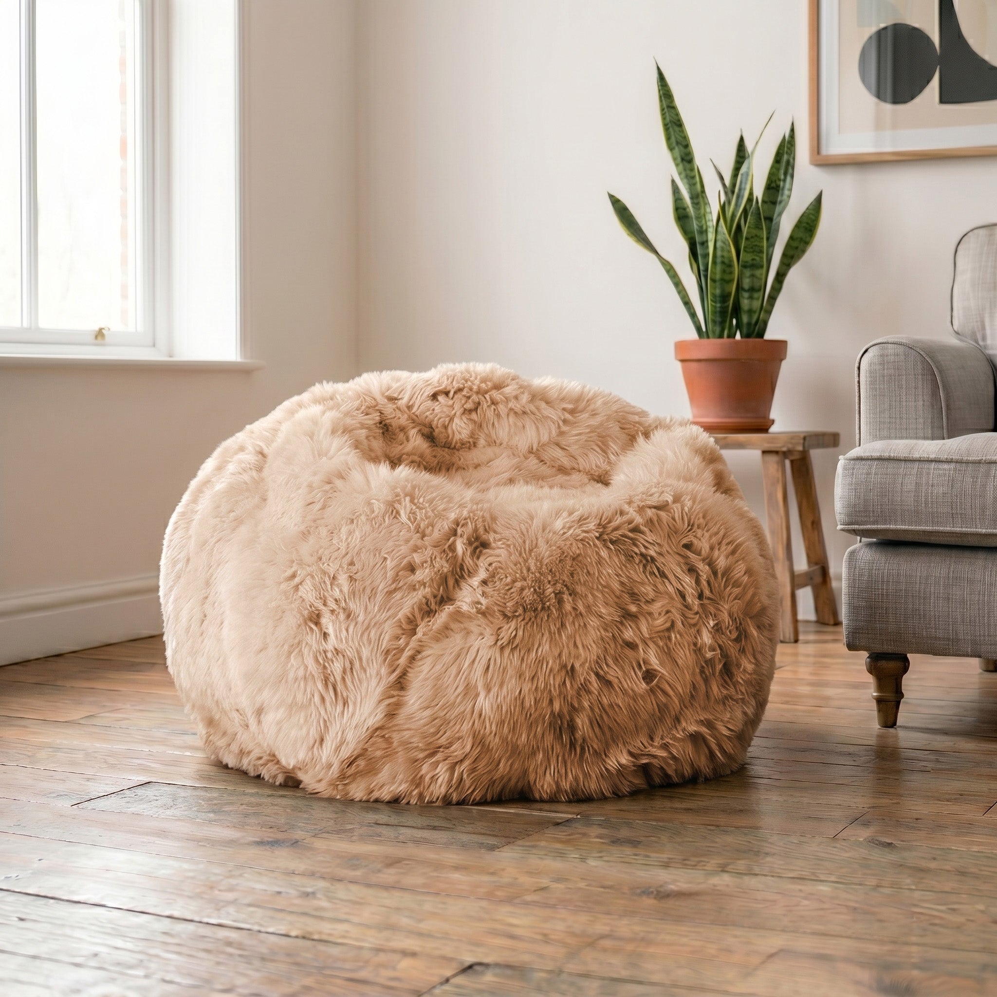 Luxurious Large Beige Sheepskin Beanbag