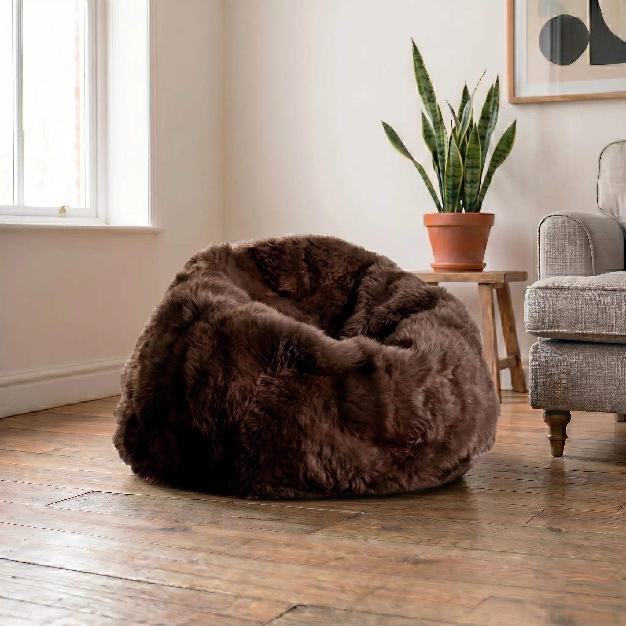 Luxurious Large Chocolate Brown Sheepskin Beanbag
