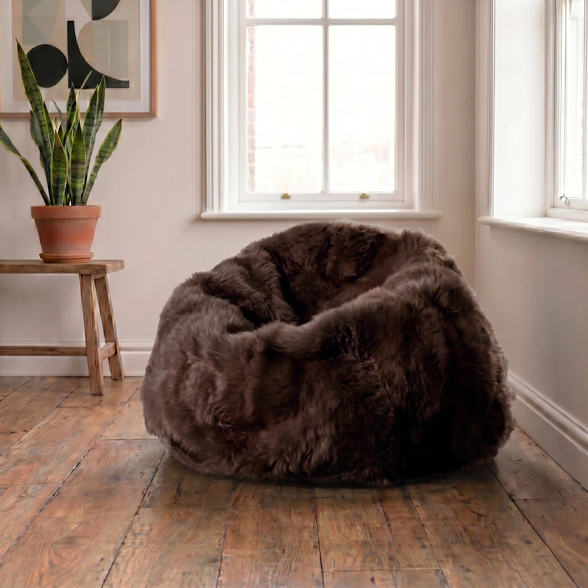 Luxurious Large Chocolate Brown Sheepskin Beanbag