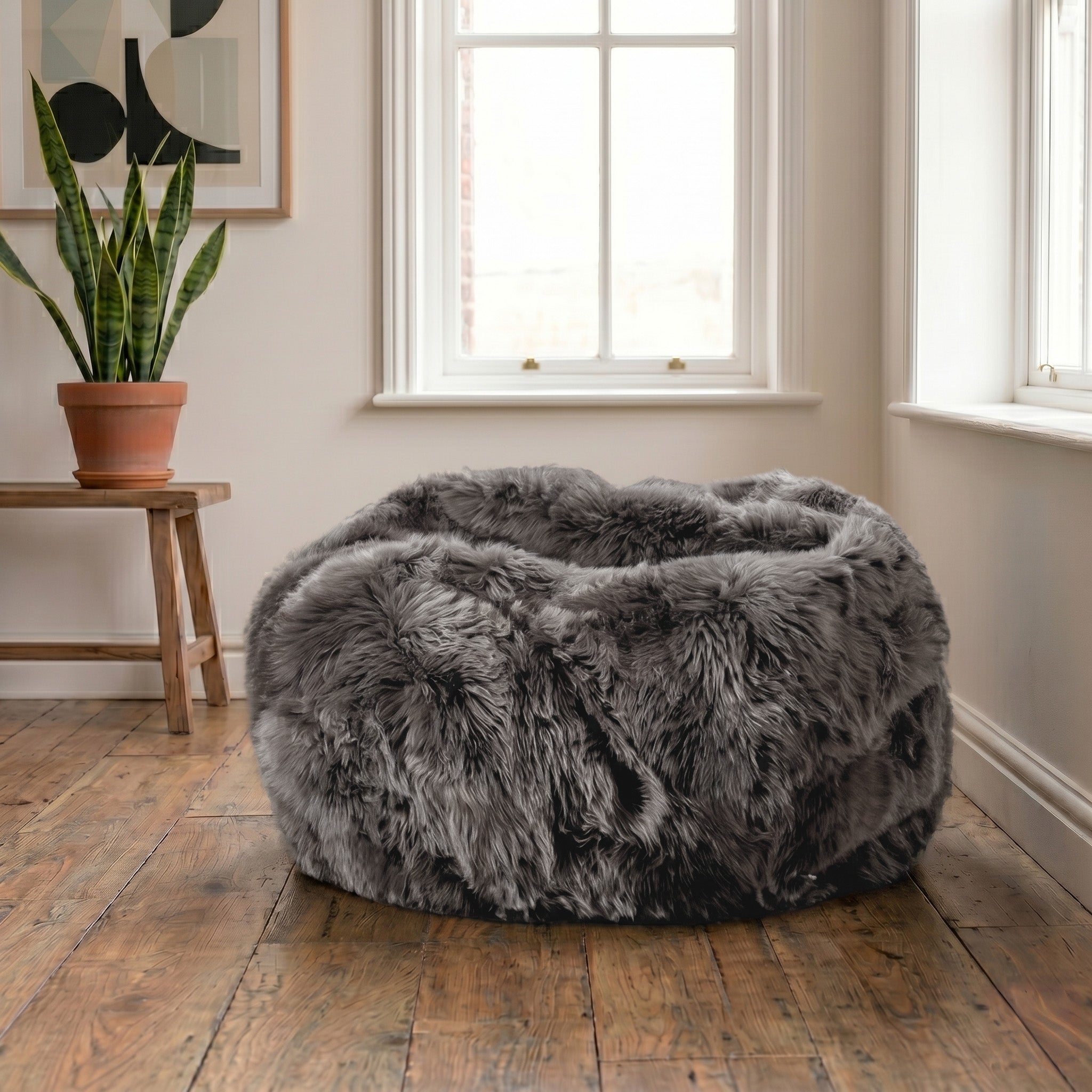 Luxurious Large Grey Sheepskin Beanbag