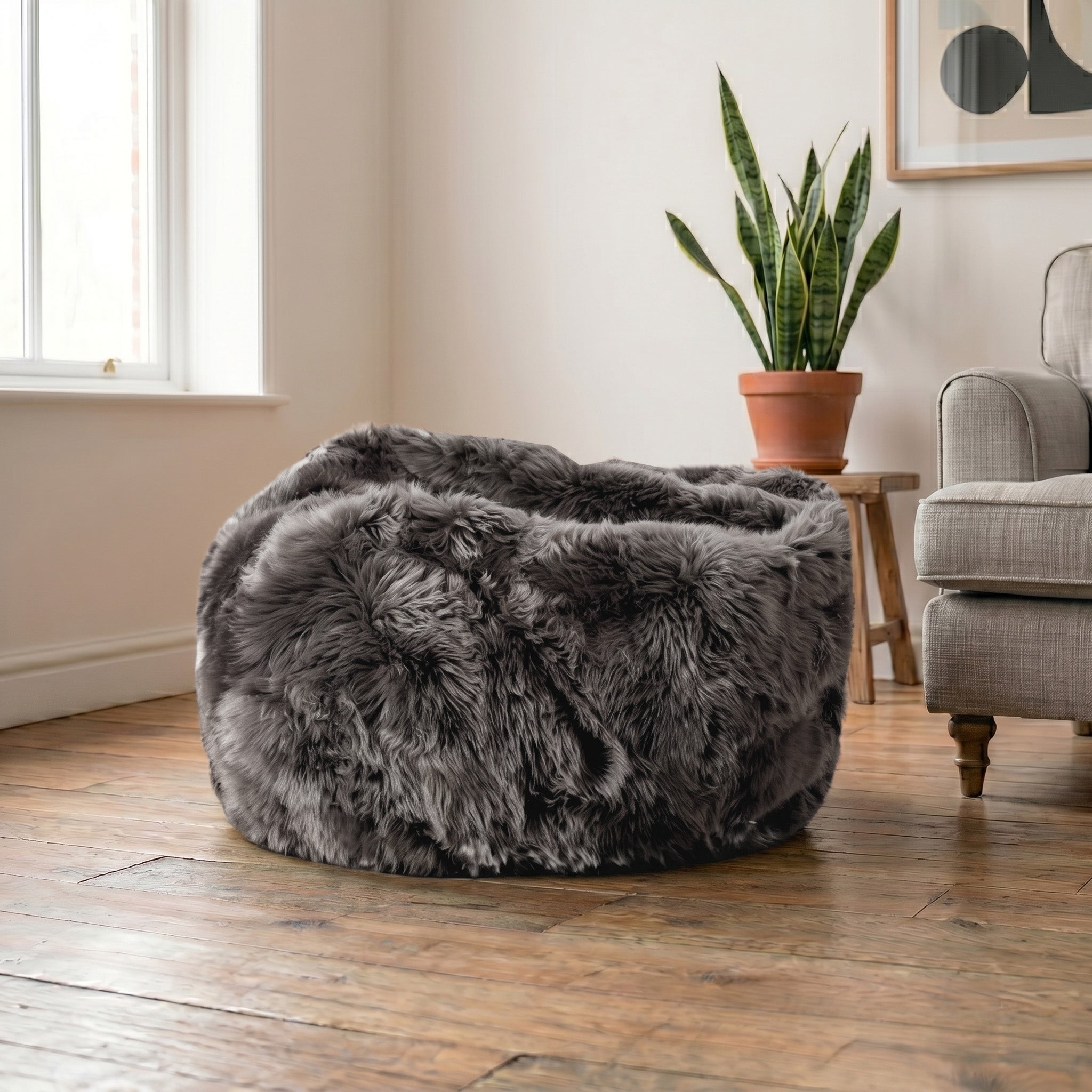 Luxurious Large Grey Sheepskin Beanbag