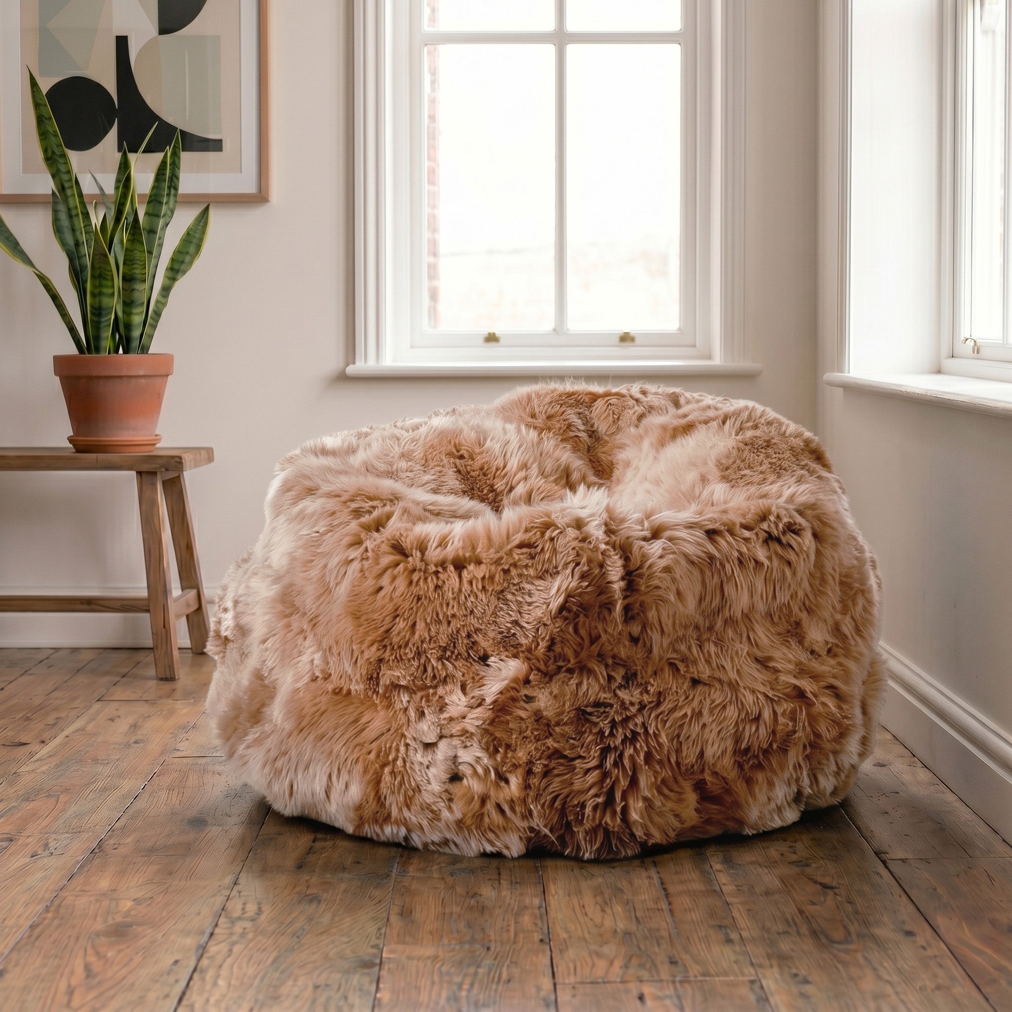 Luxurious Large Light Brown Sheepskin Beanbag