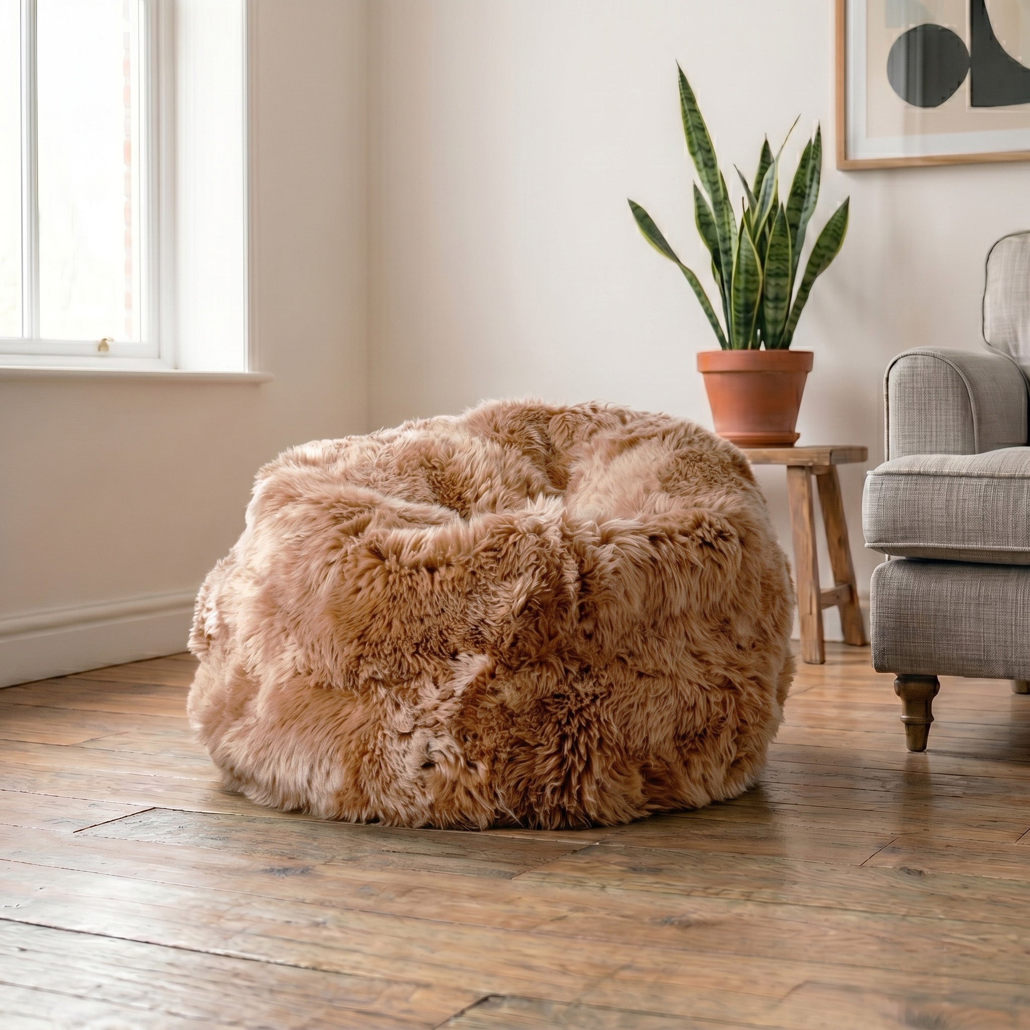 Luxurious Large Light Brown Sheepskin Beanbag