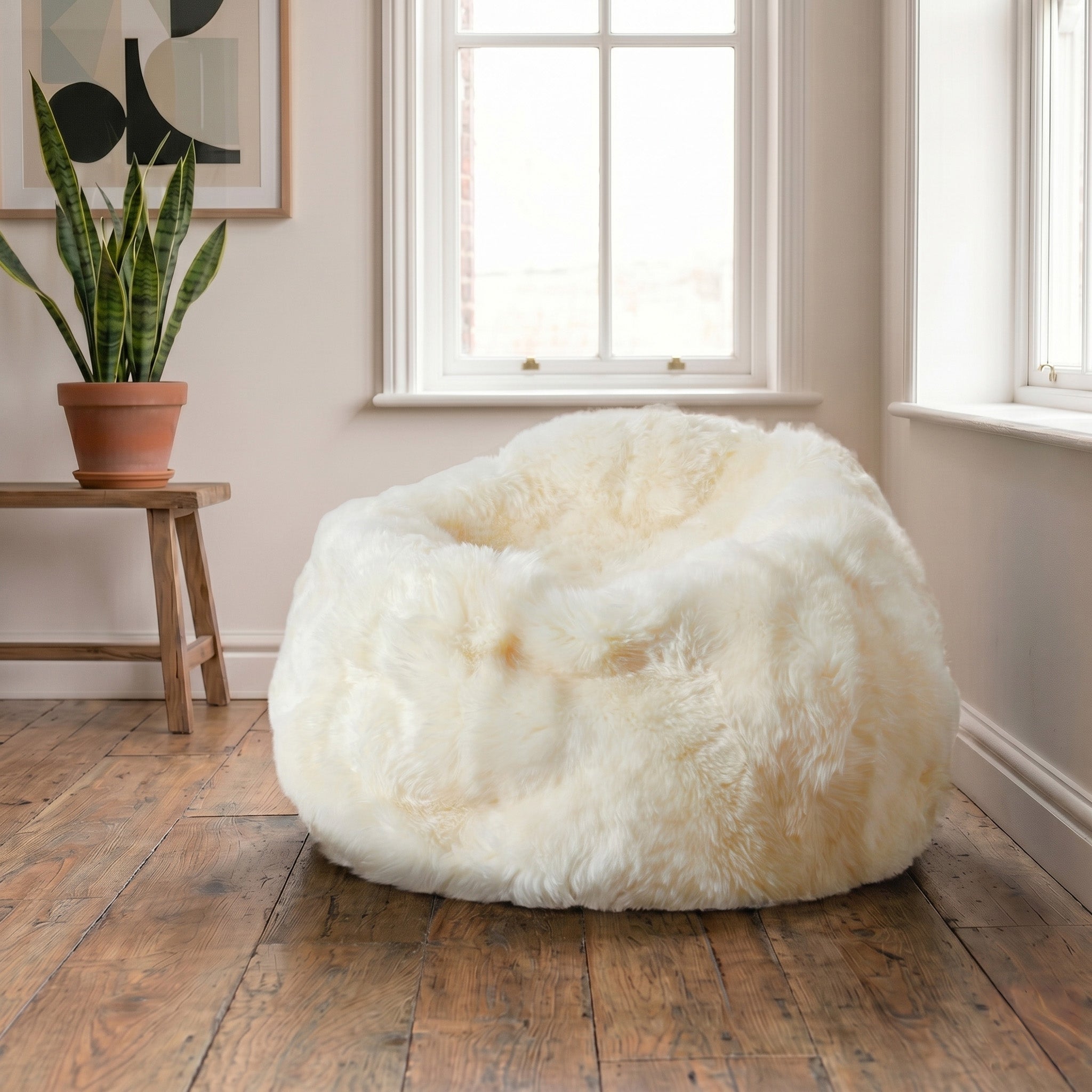Luxurious Large Natural White Sheepskin Beanbag