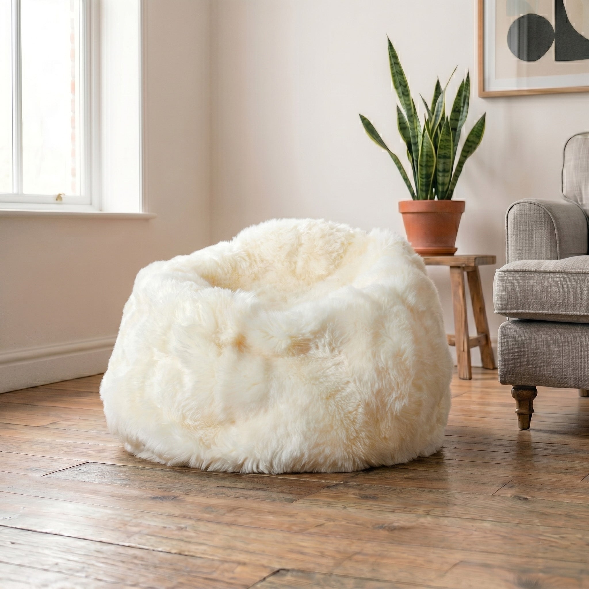 Luxurious Large Natural White Sheepskin Beanbag