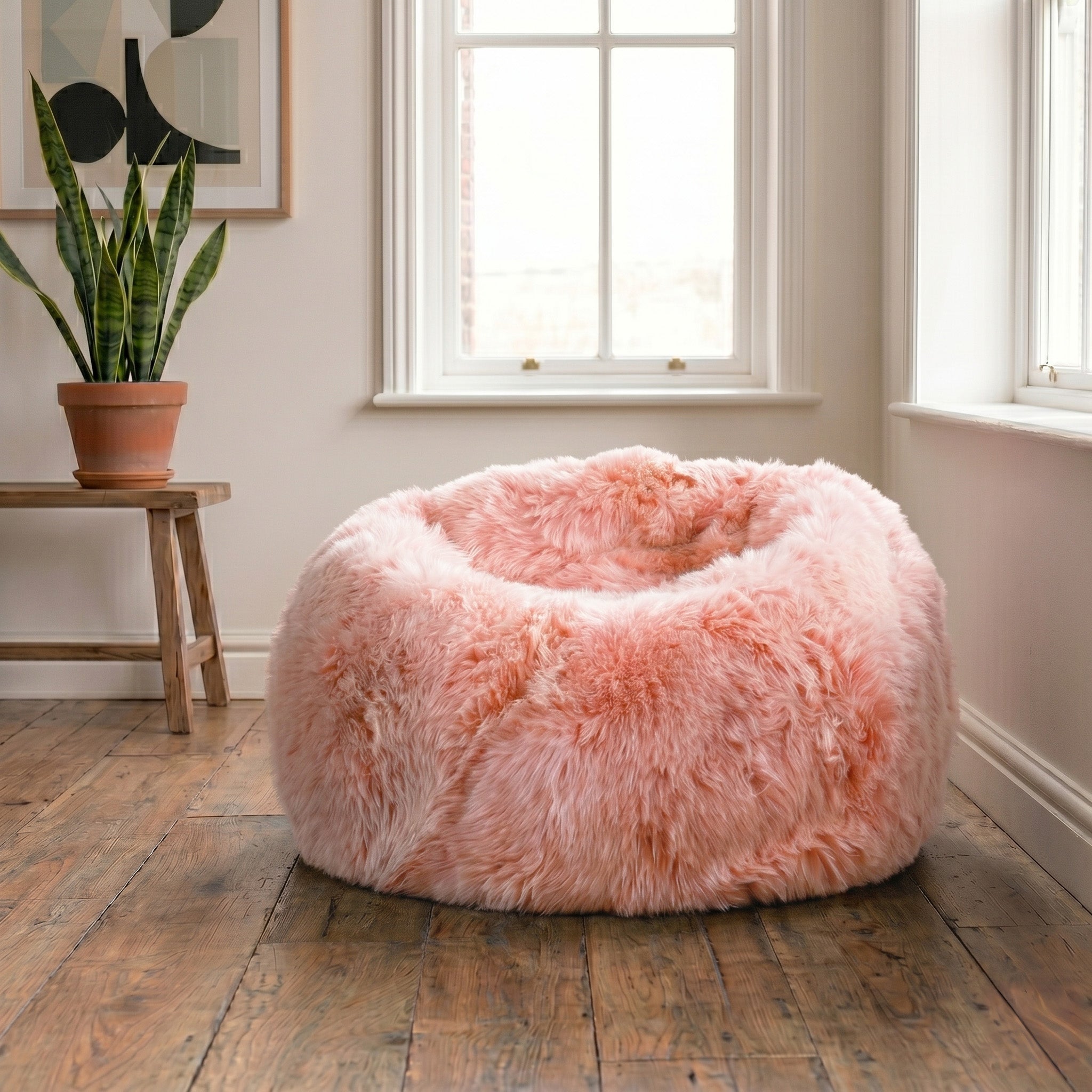 Luxurious Large Blush Pink Sheepskin Beanbag