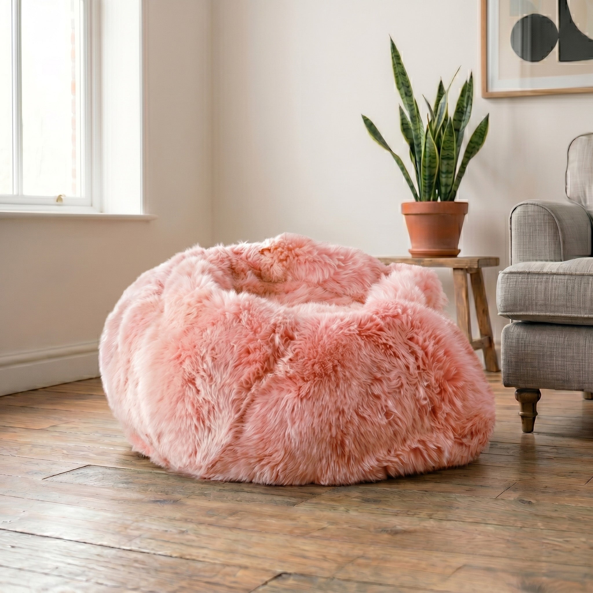 Luxurious Large Blush Pink Sheepskin Beanbag