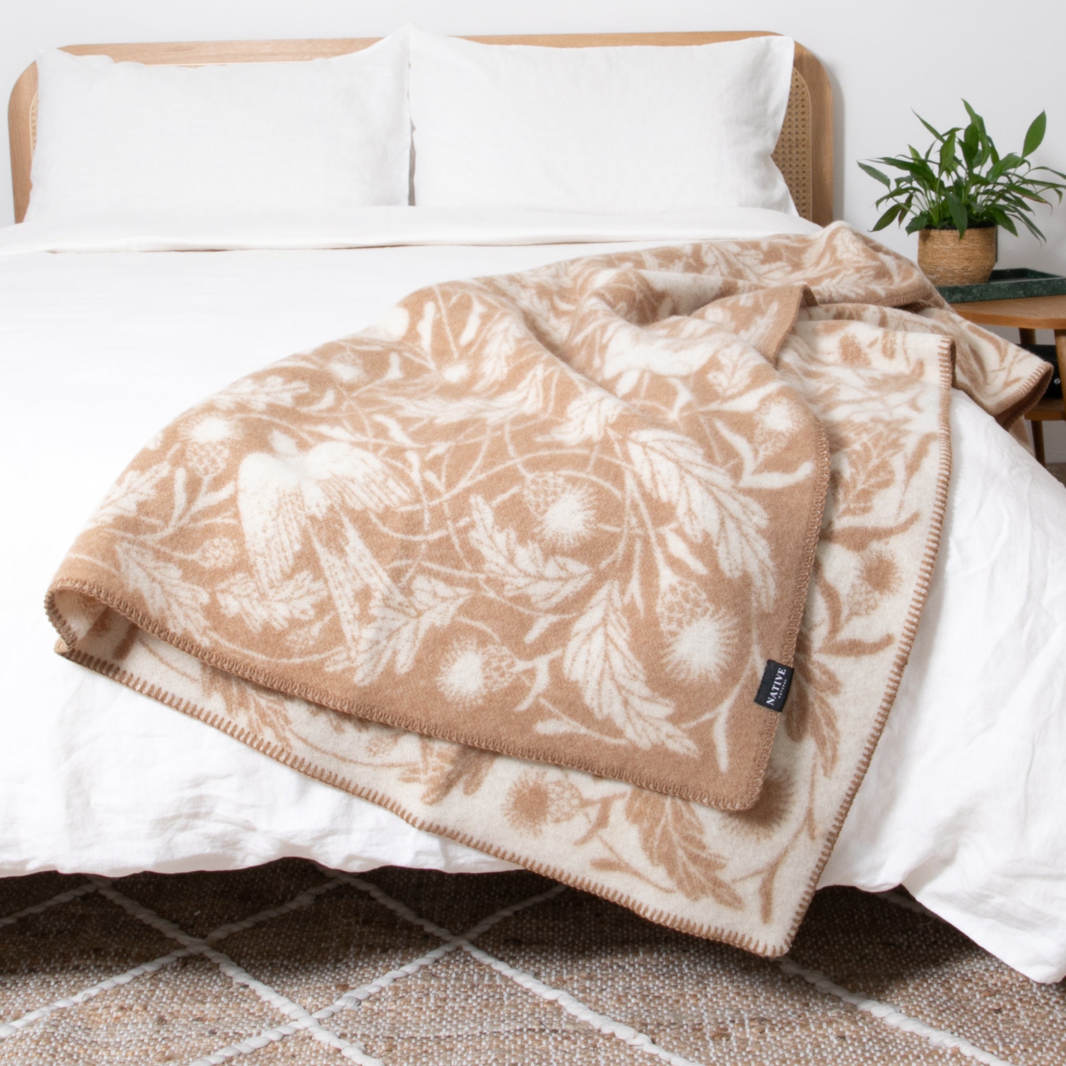 Bird Beige Wool Blanket