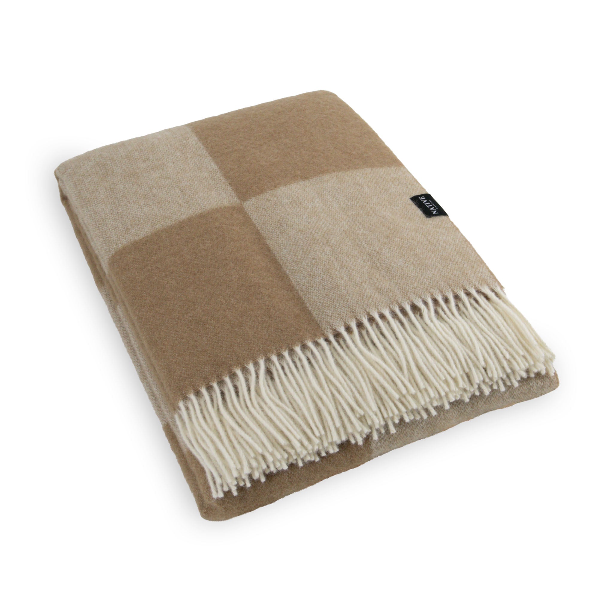 Checkerboard Beige Wool Blanket