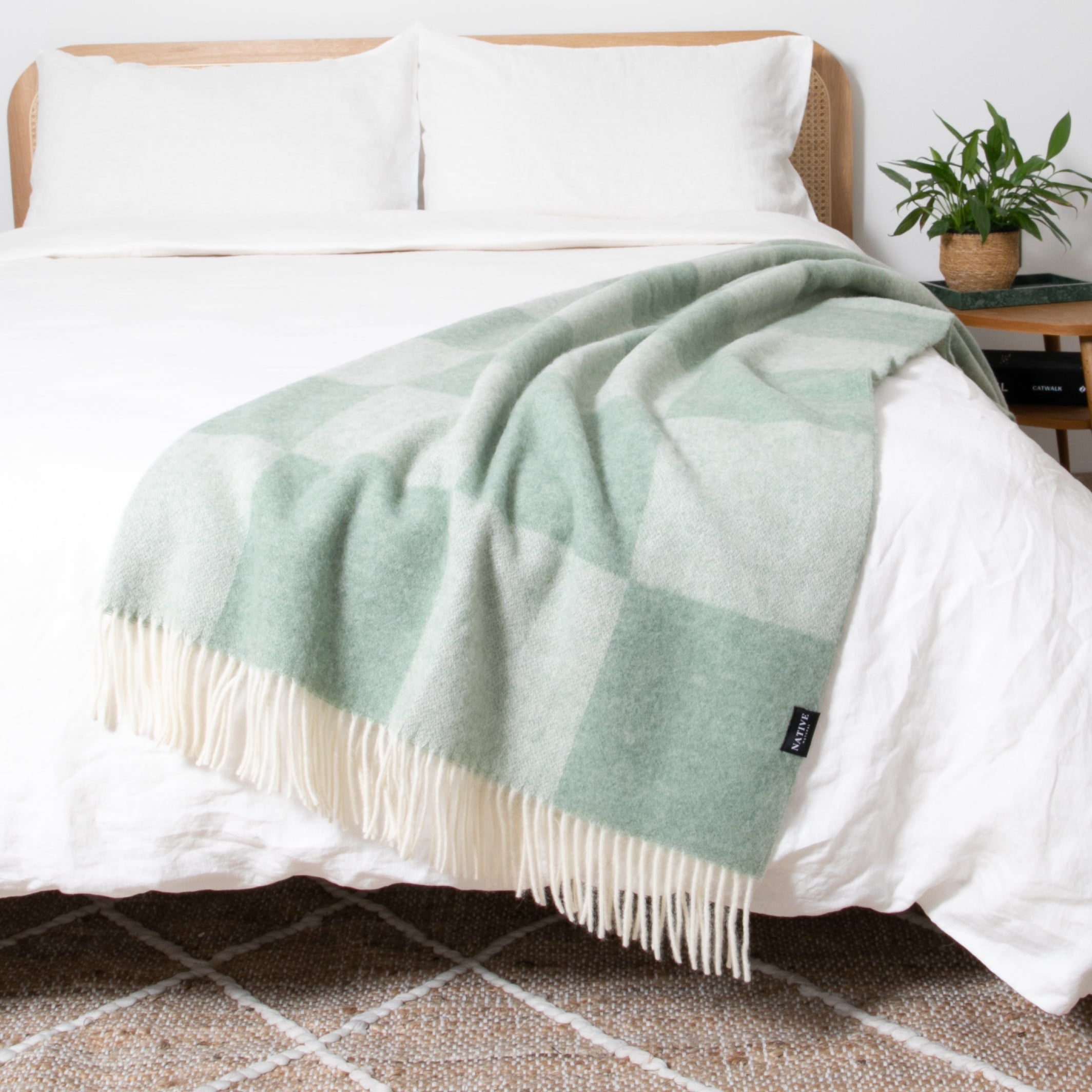 Checkerboard Green Wool Blanket