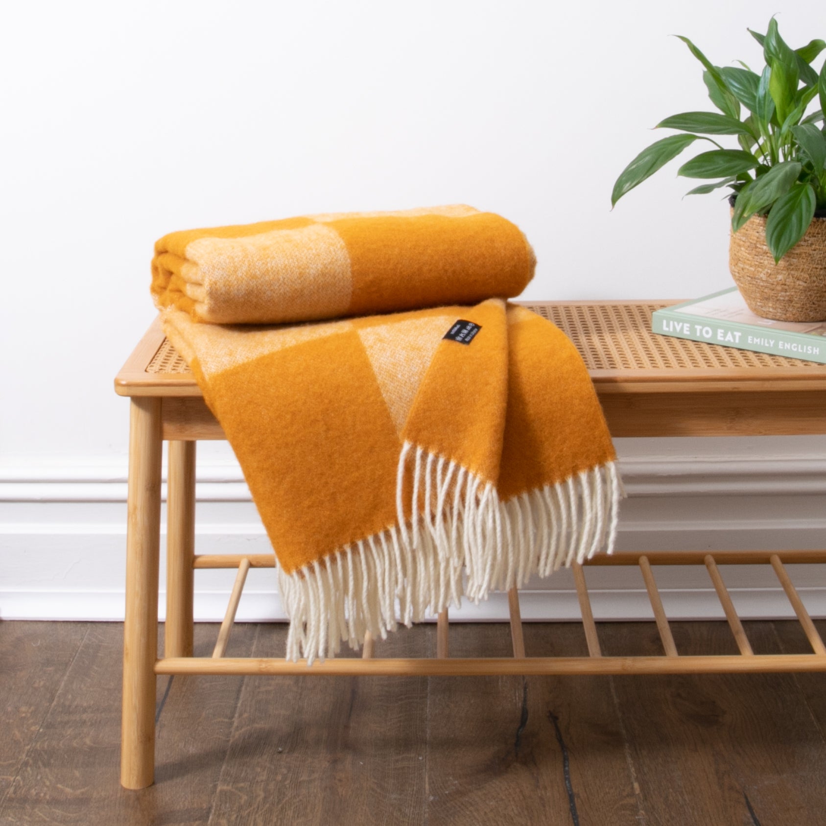 Checkerboard Orange Wool Blanket