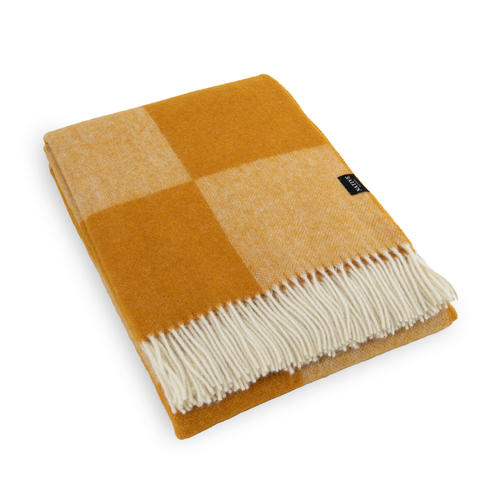 Checkerboard Orange Wool Blanket