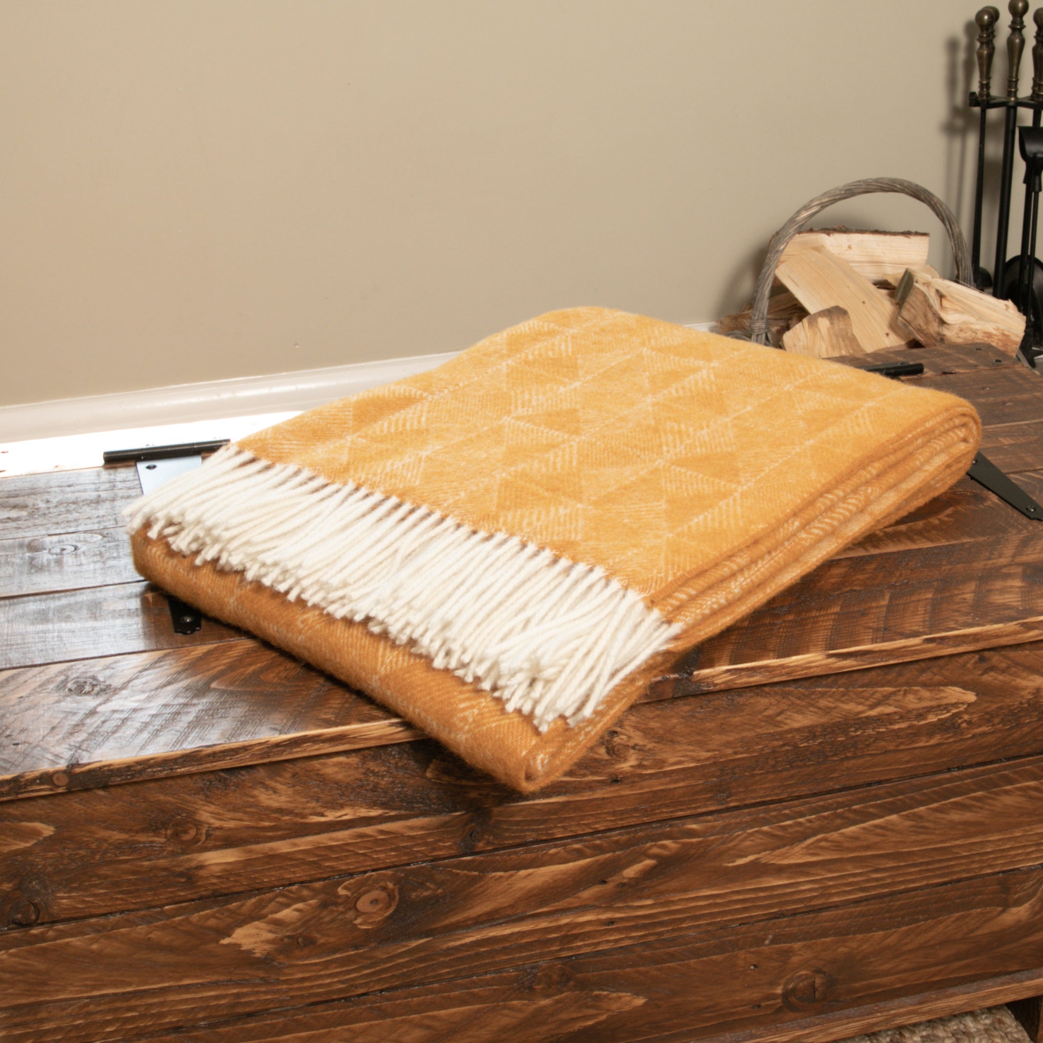 Diamond Pattern Mustard Wool Blanket