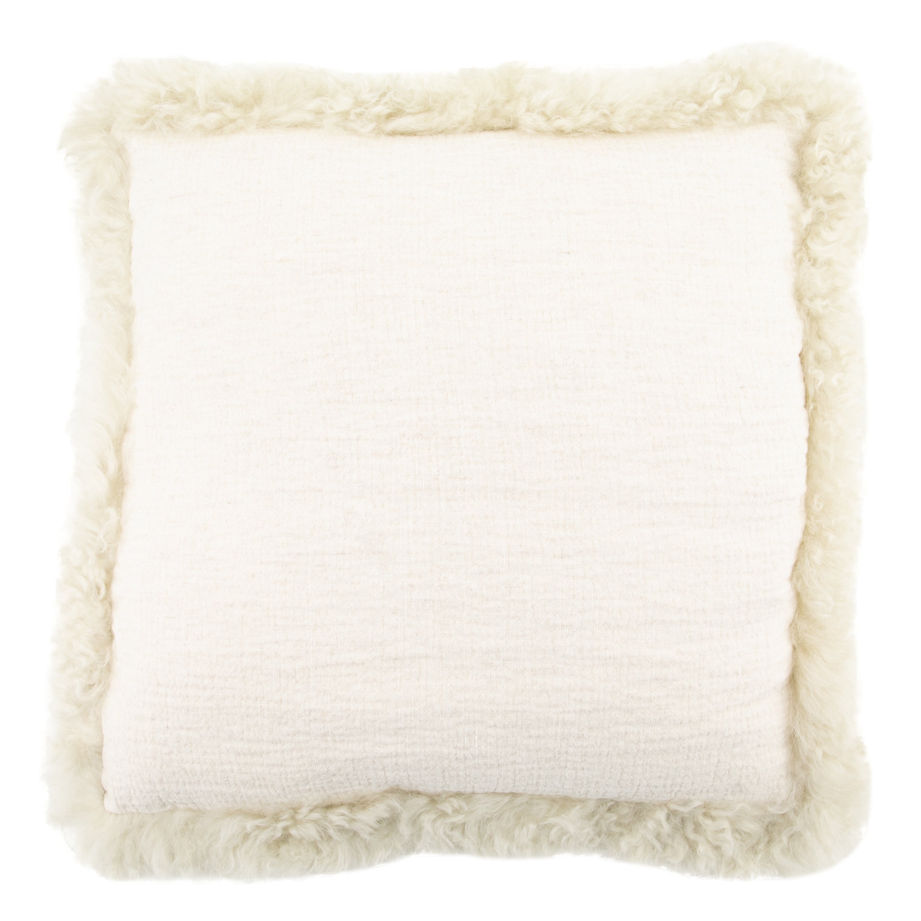 Beige Linen Cushion Sheepskin Trim 45x45cm