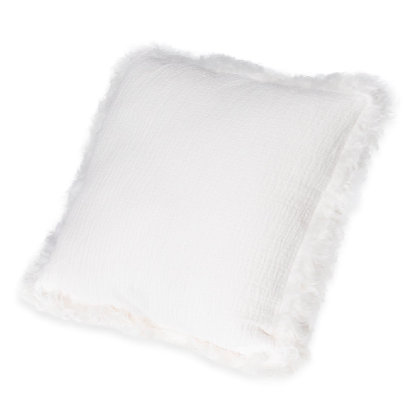 White Linen Cushion Sheepskin Trim 45x45cm