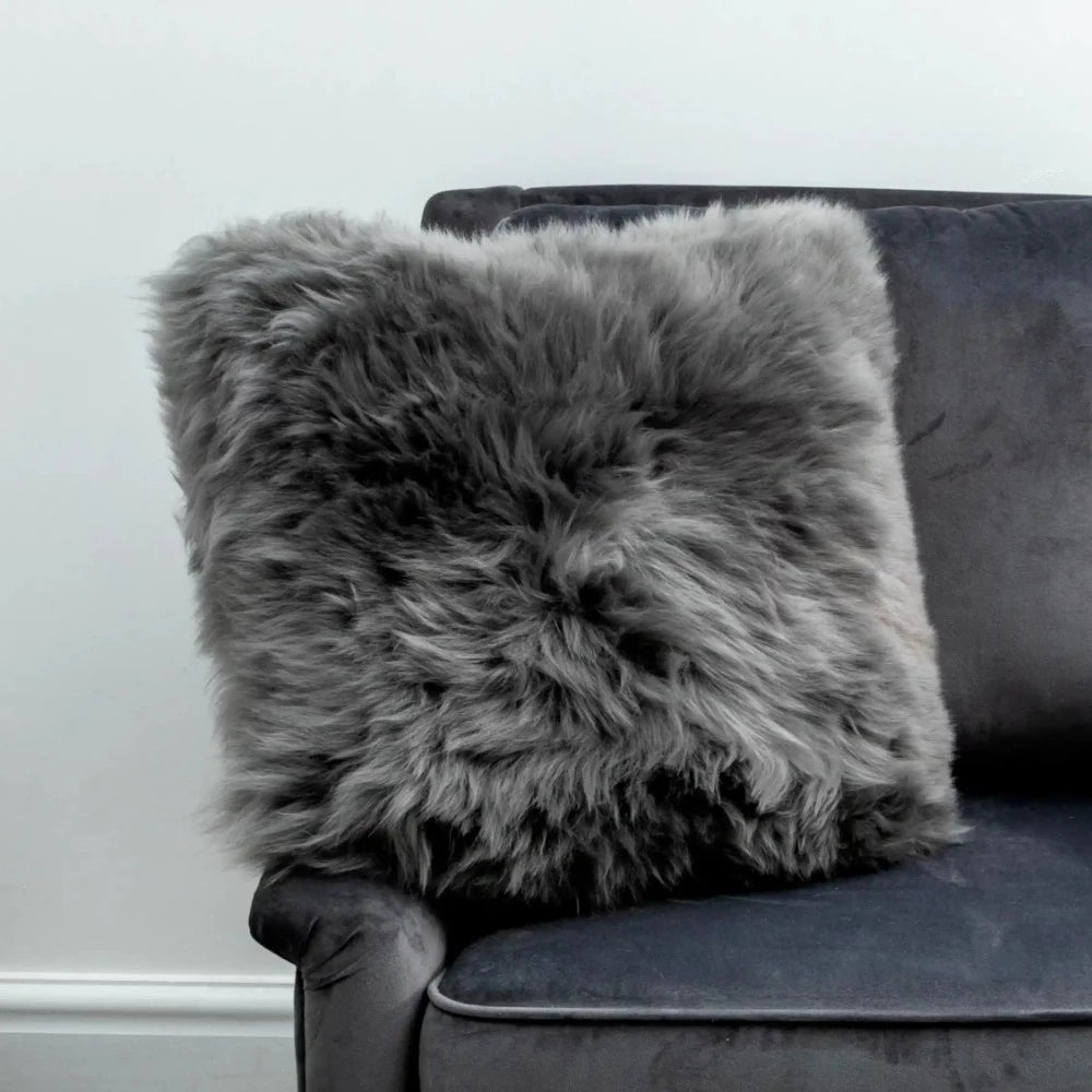 Grey sheepskin cushion best sale