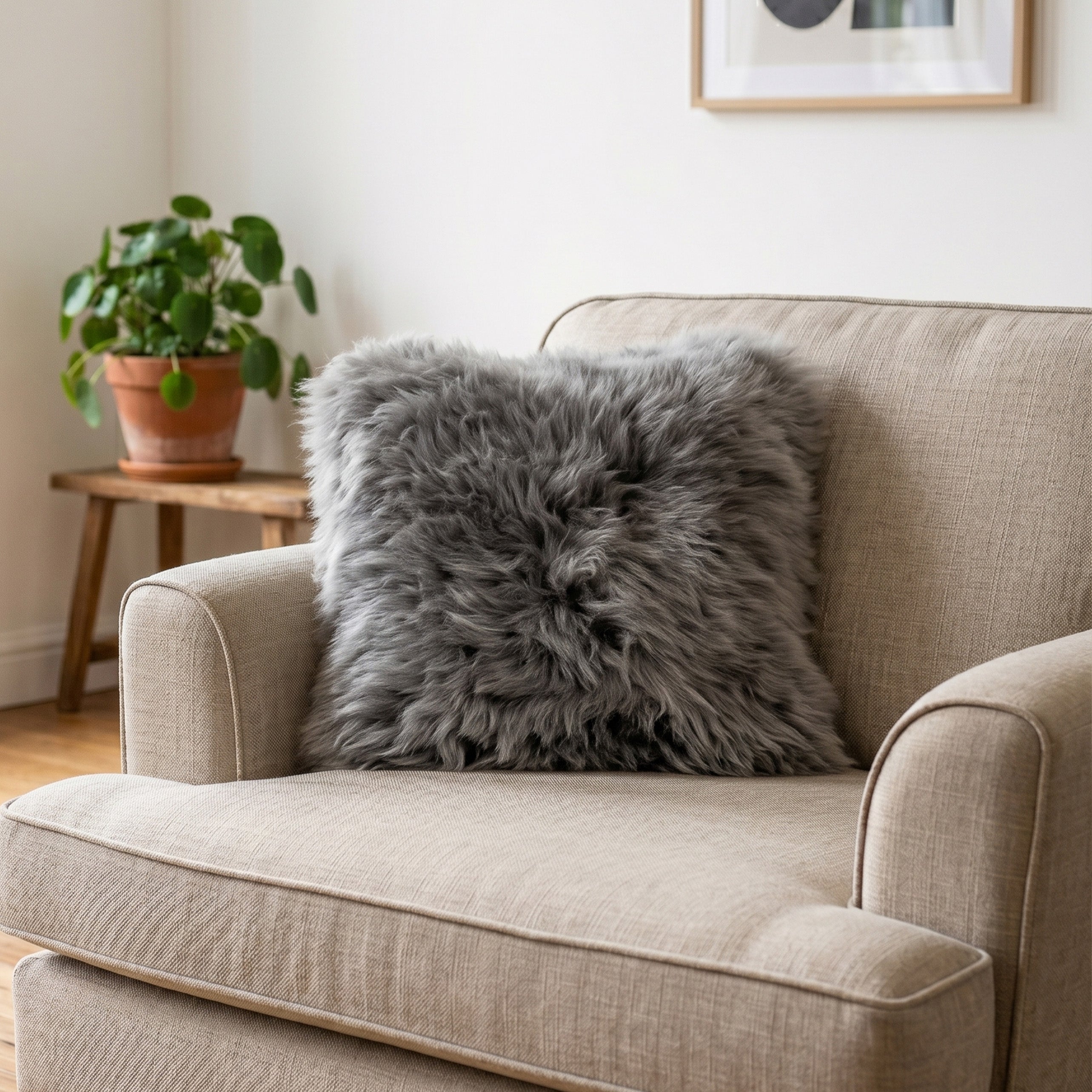 Grey Sheepskin Cushion