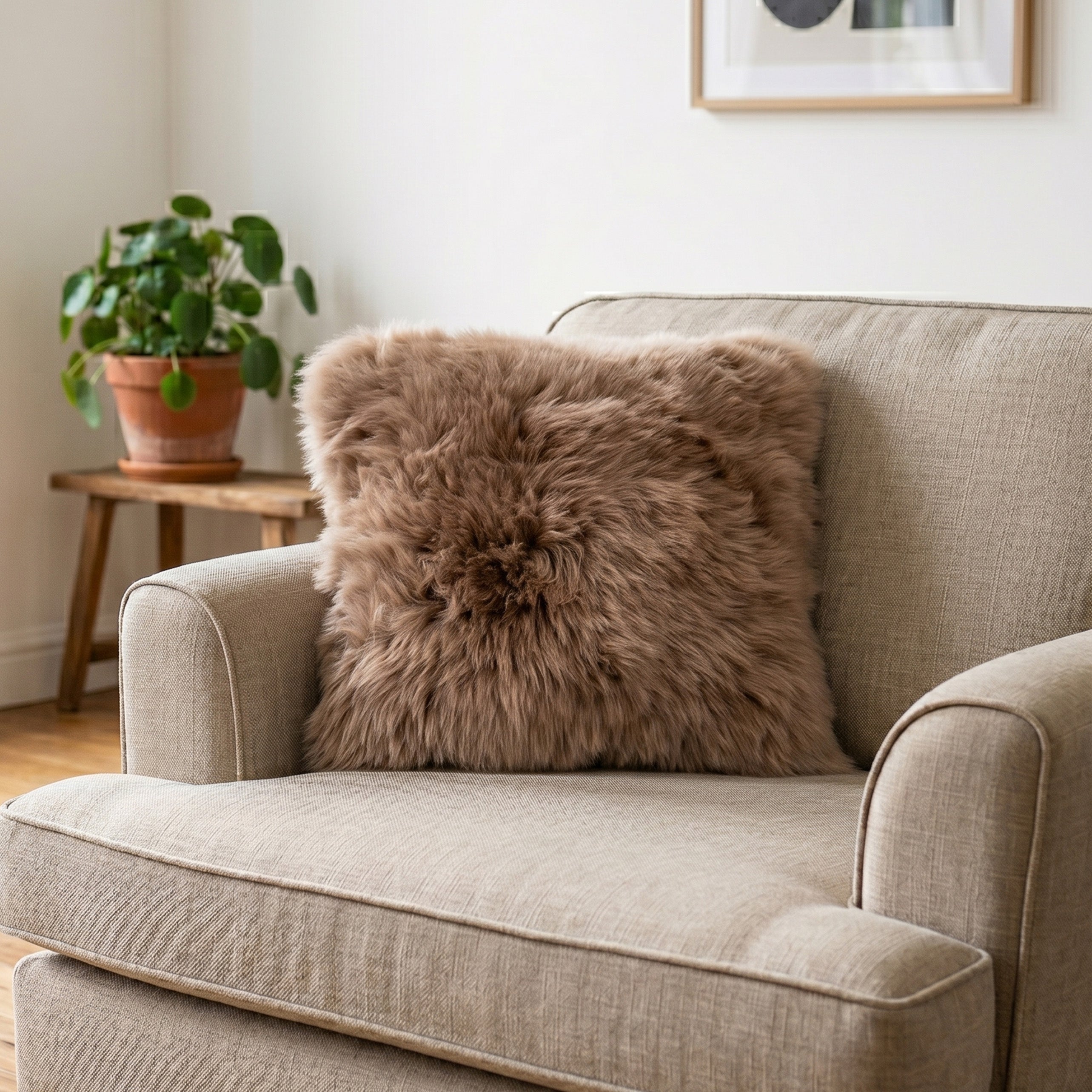Light Brown Sheepskin Cushion