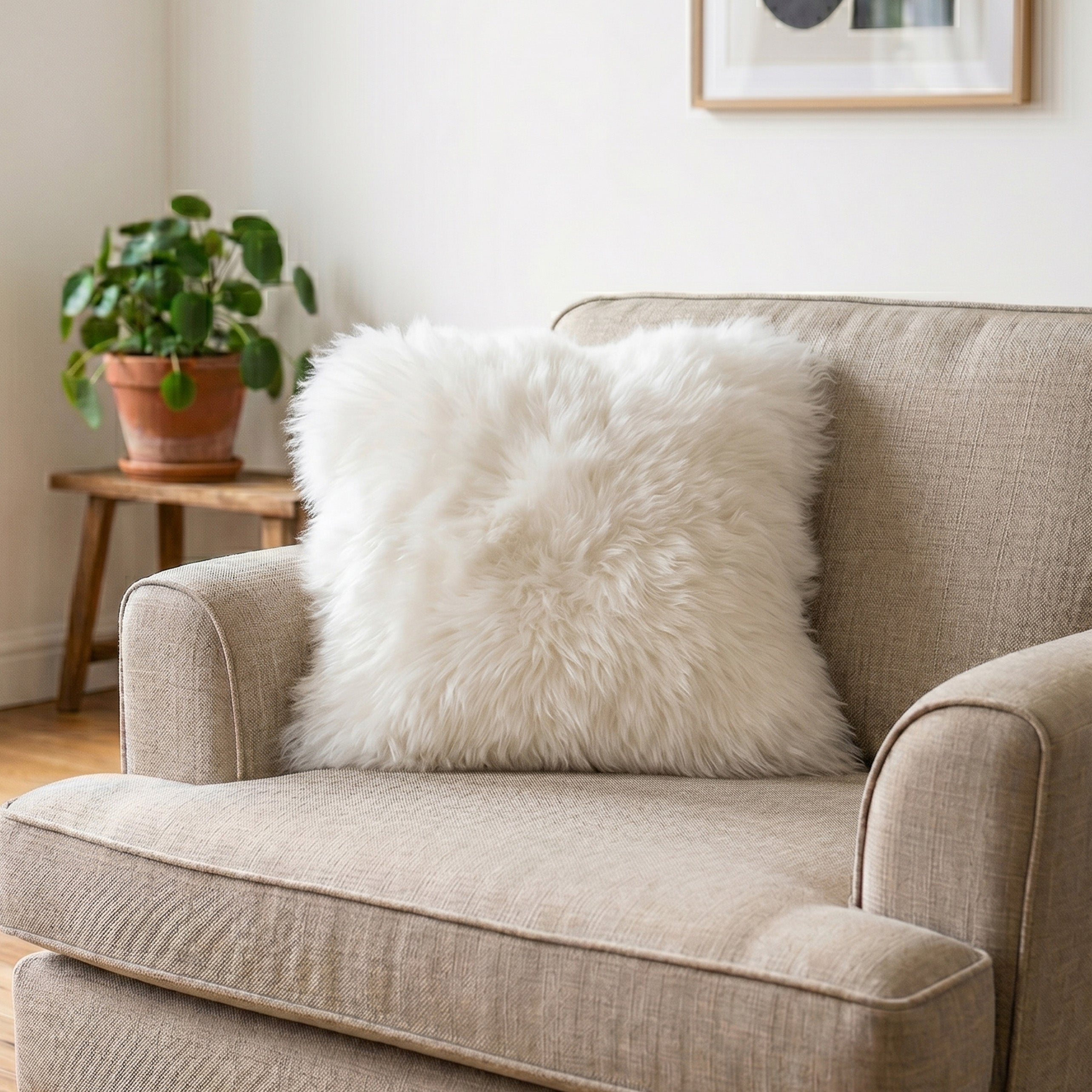 Natural White Sheepskin Cushion