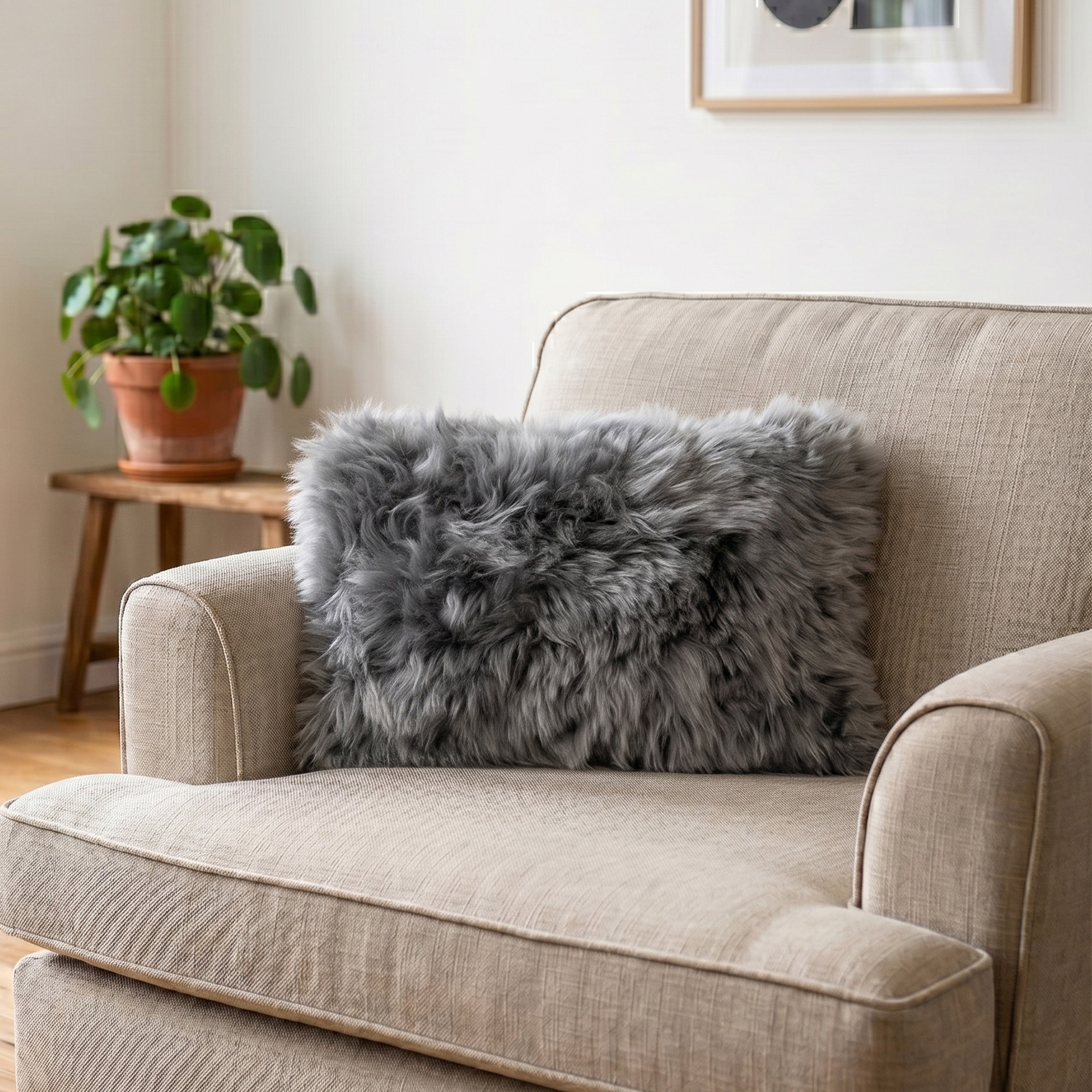Grey Sheepskin Cushion 30x50cm