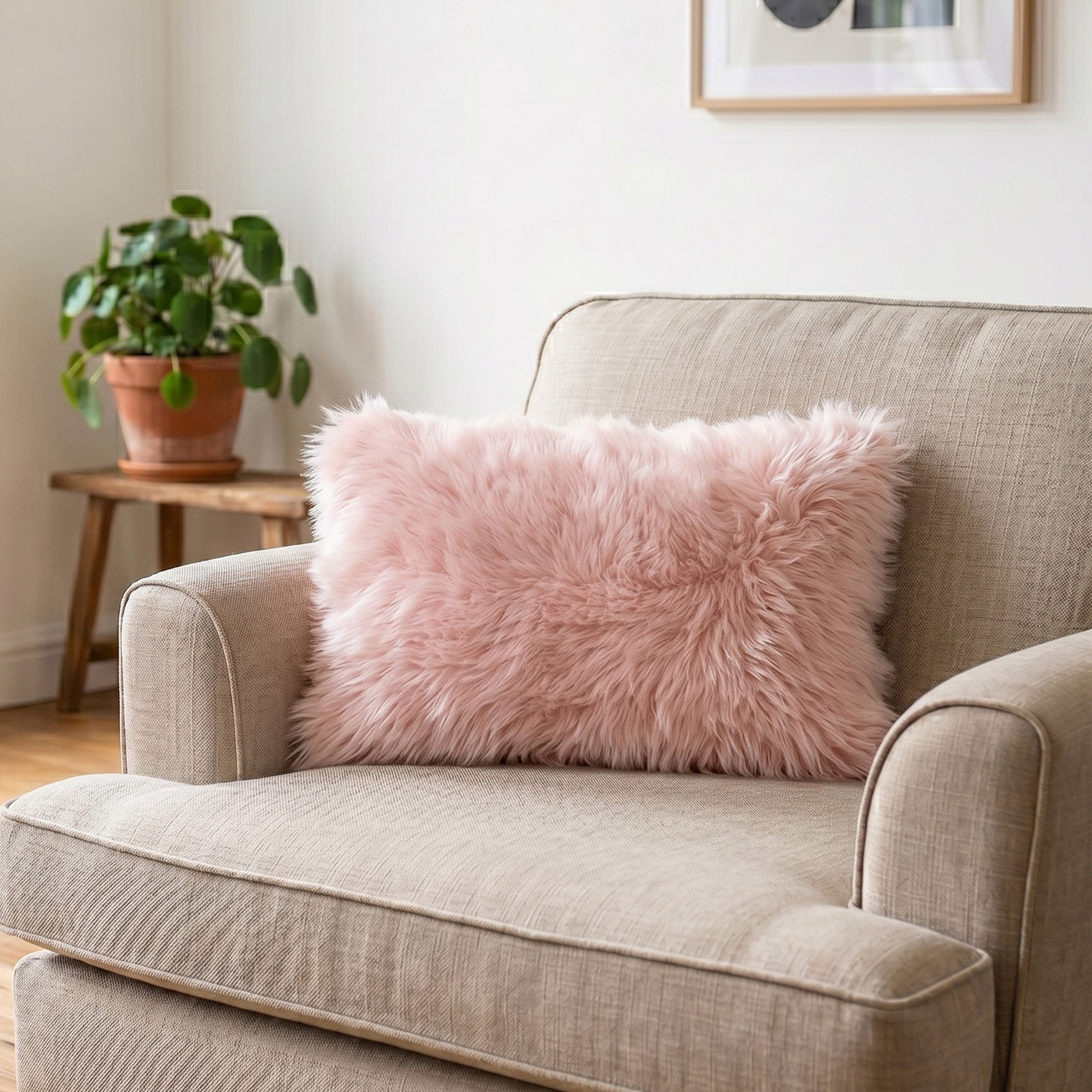 Blush Pink Sheepskin Cushion 30x50cm