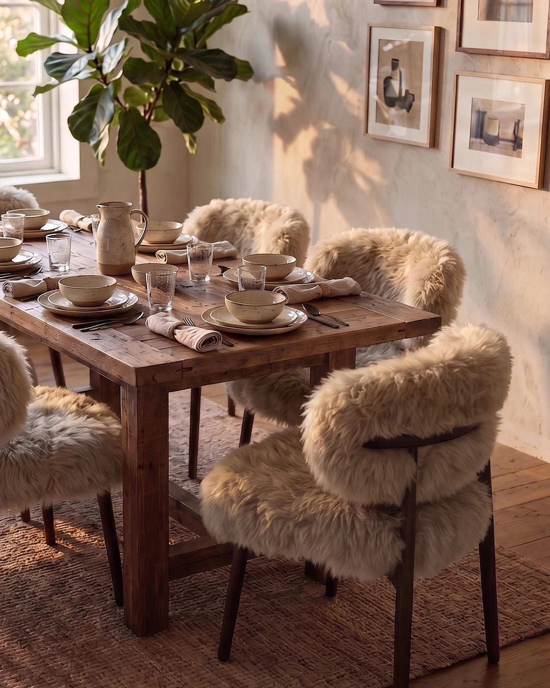 Genuine Longwool Sheepskin Dining Chair (set of 2)
