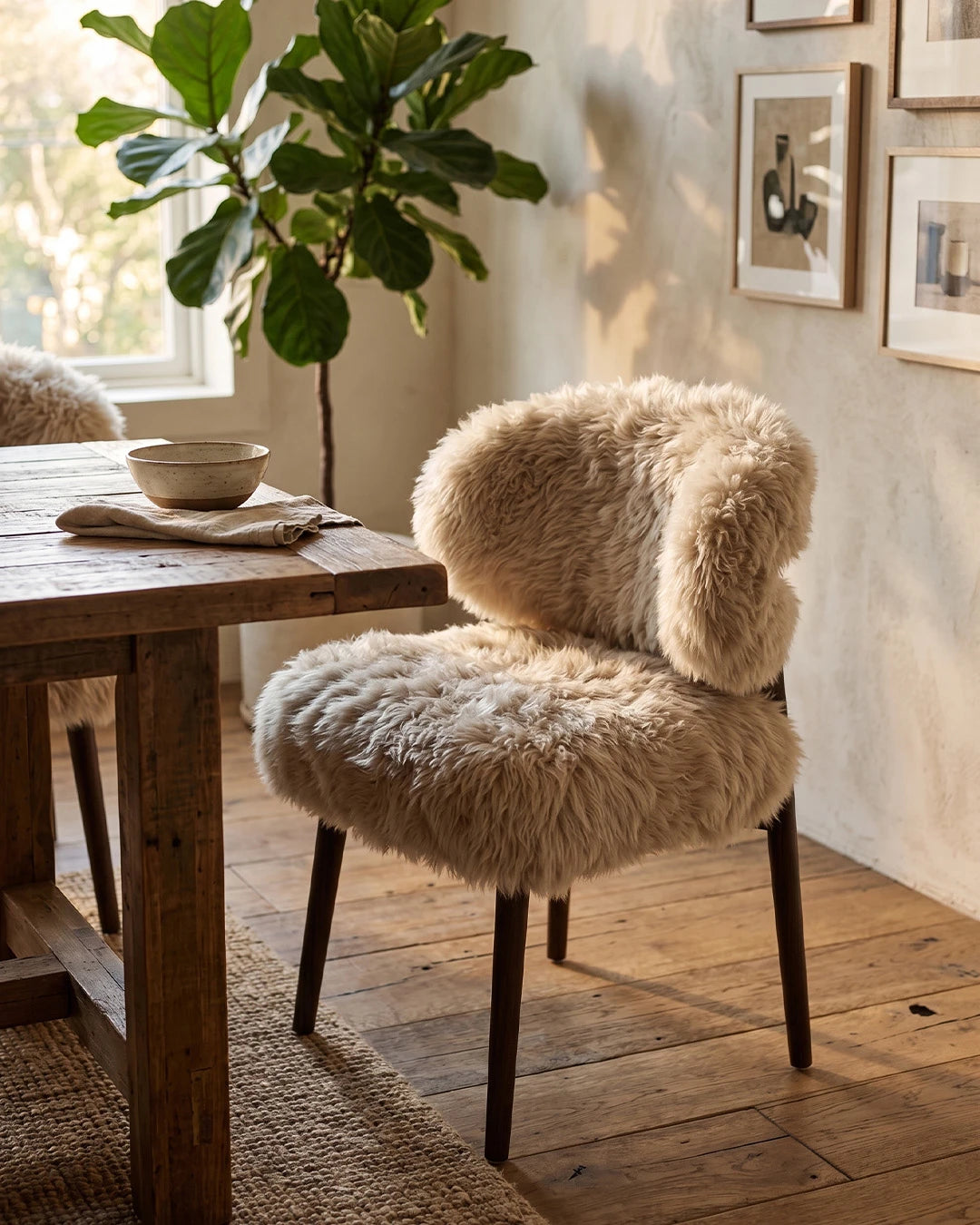 Genuine Longwool Sheepskin Dining Chair (set of 2)