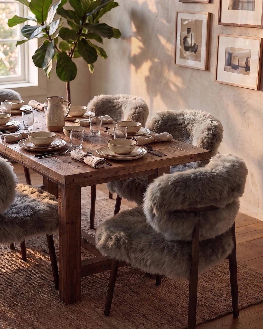 Genuine Longwool Sheepskin Dining Chair (set of 2)