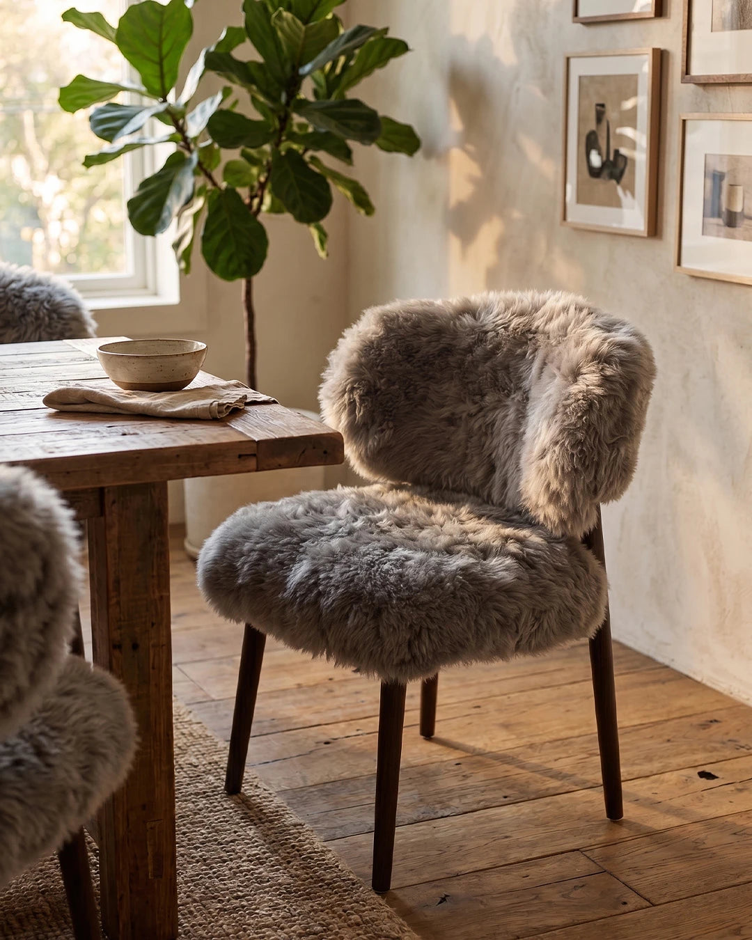 Genuine Longwool Sheepskin Dining Chair (set of 2)