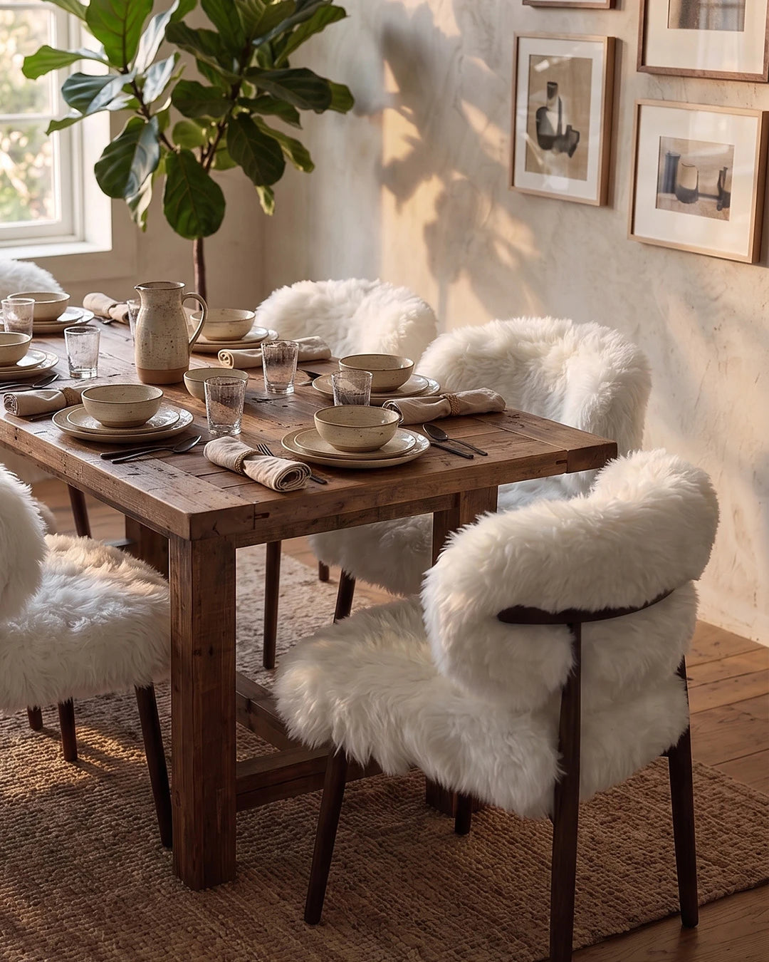 Genuine Longwool Sheepskin Dining Chair (set of 2)