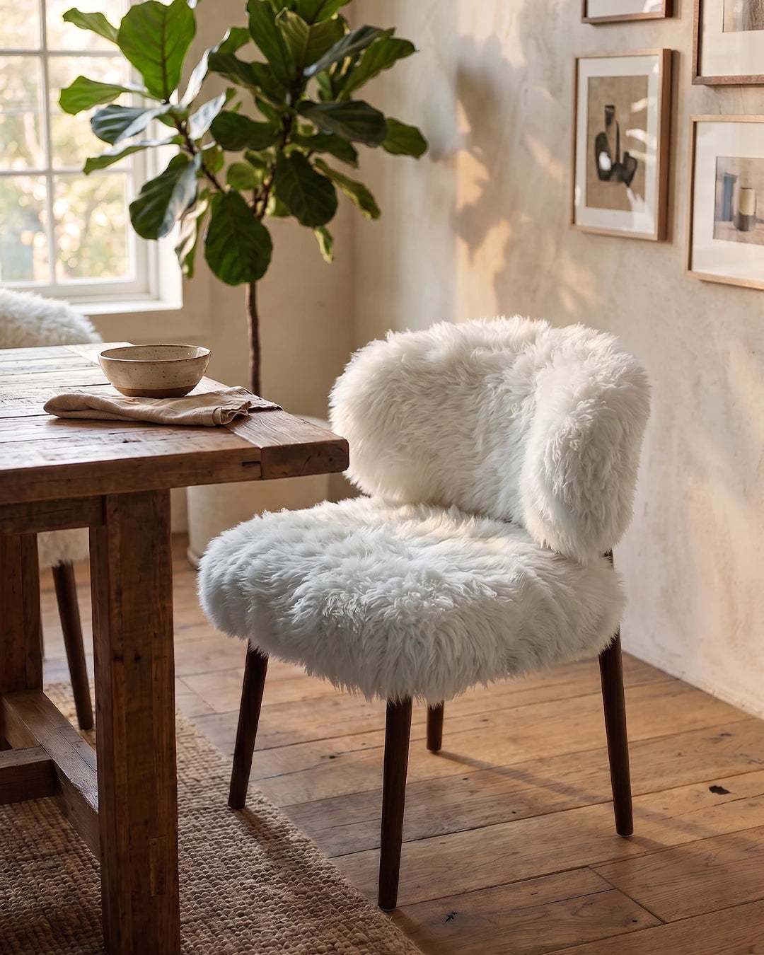 Genuine Longwool Sheepskin Dining Chair (set of 2)