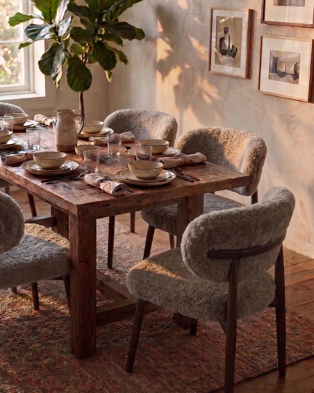 Genuine Short Fur Sheepskin Dining Chair (set of 2)