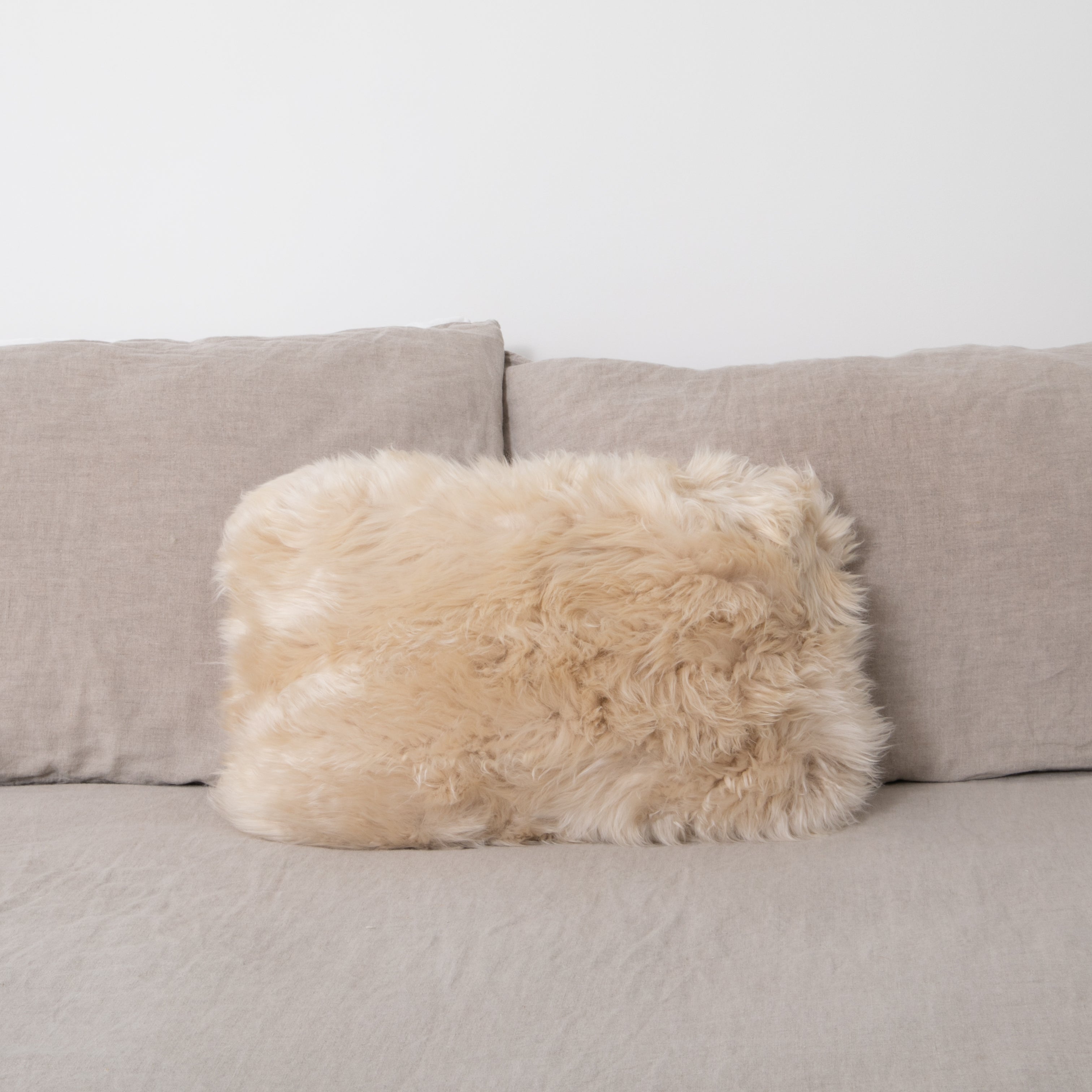 Double Sided Beige Sheepskin Cushion 30x50cm