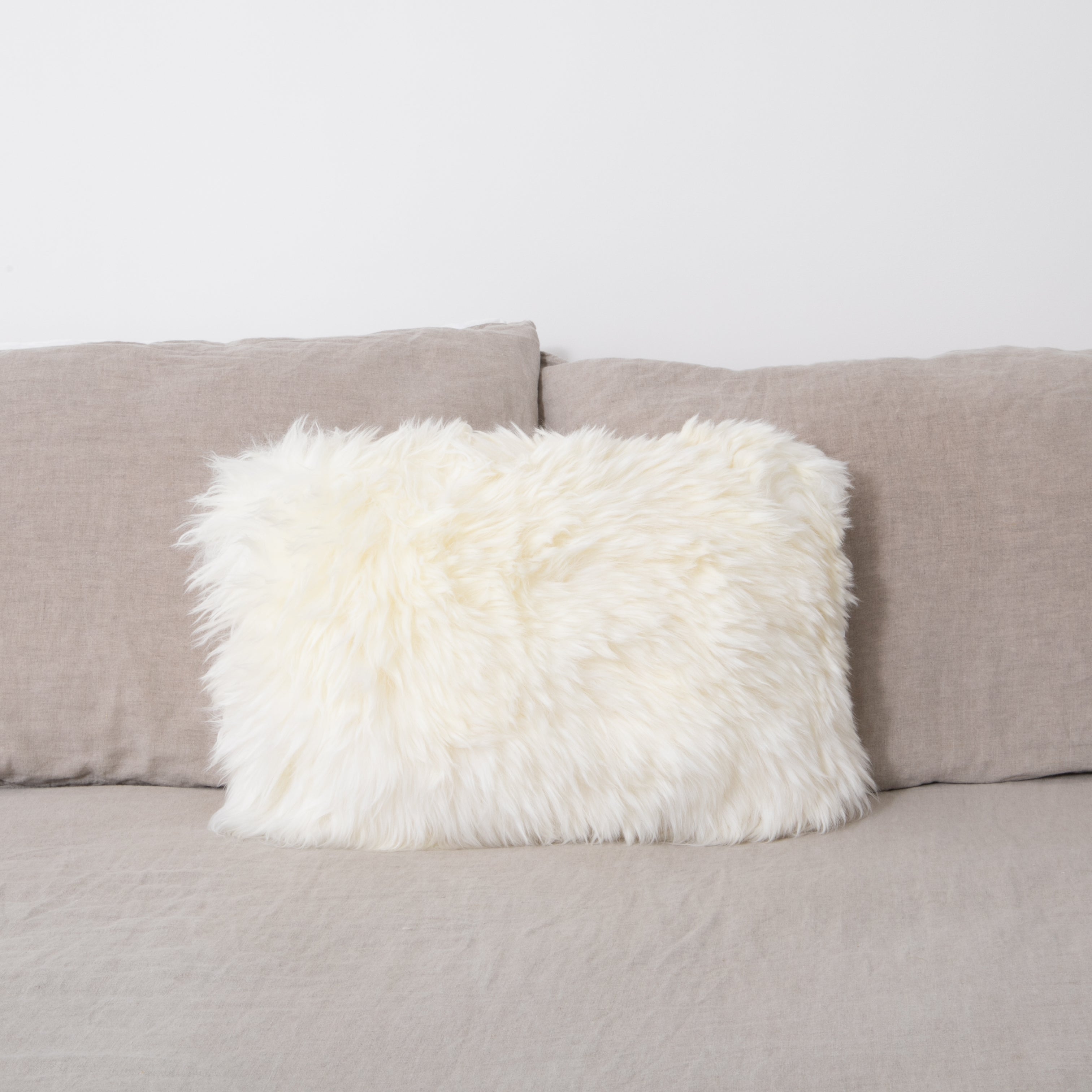 Double Sided Ivory White Sheepskin Cushion 30x50cm