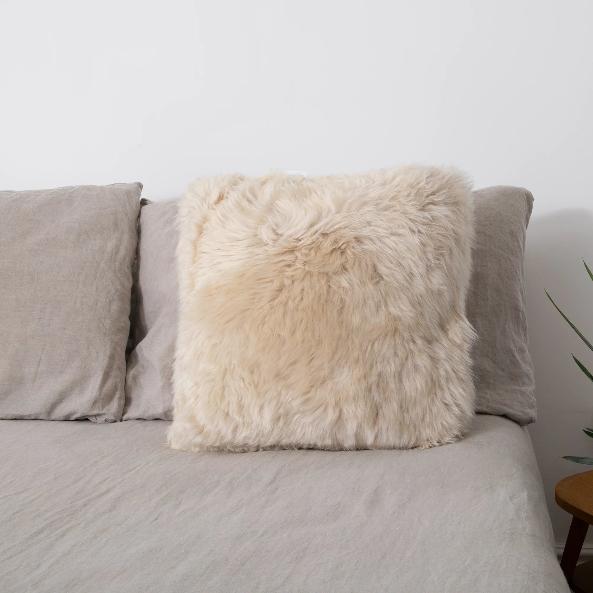 Double Sided Beige Sheepskin Cushion 45x45cm
