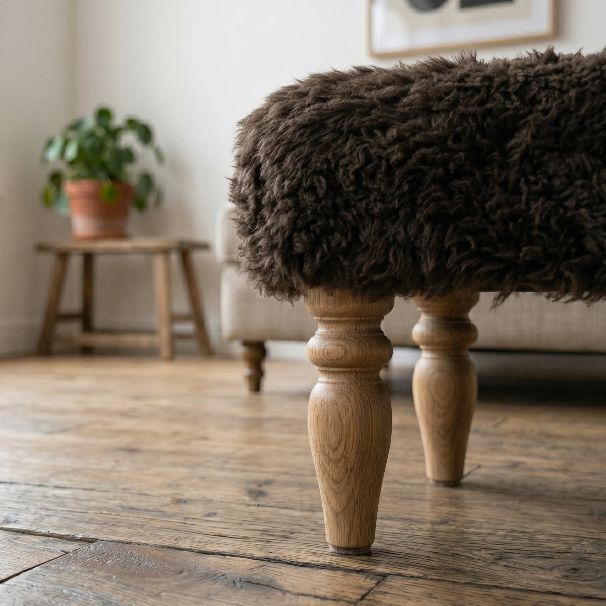 Shearling Lambskin Chocolate Brown Stool