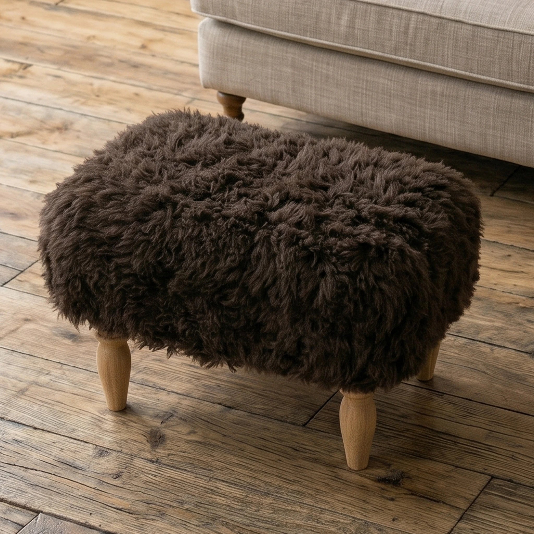 Shearling Lambskin Chocolate Brown Stool