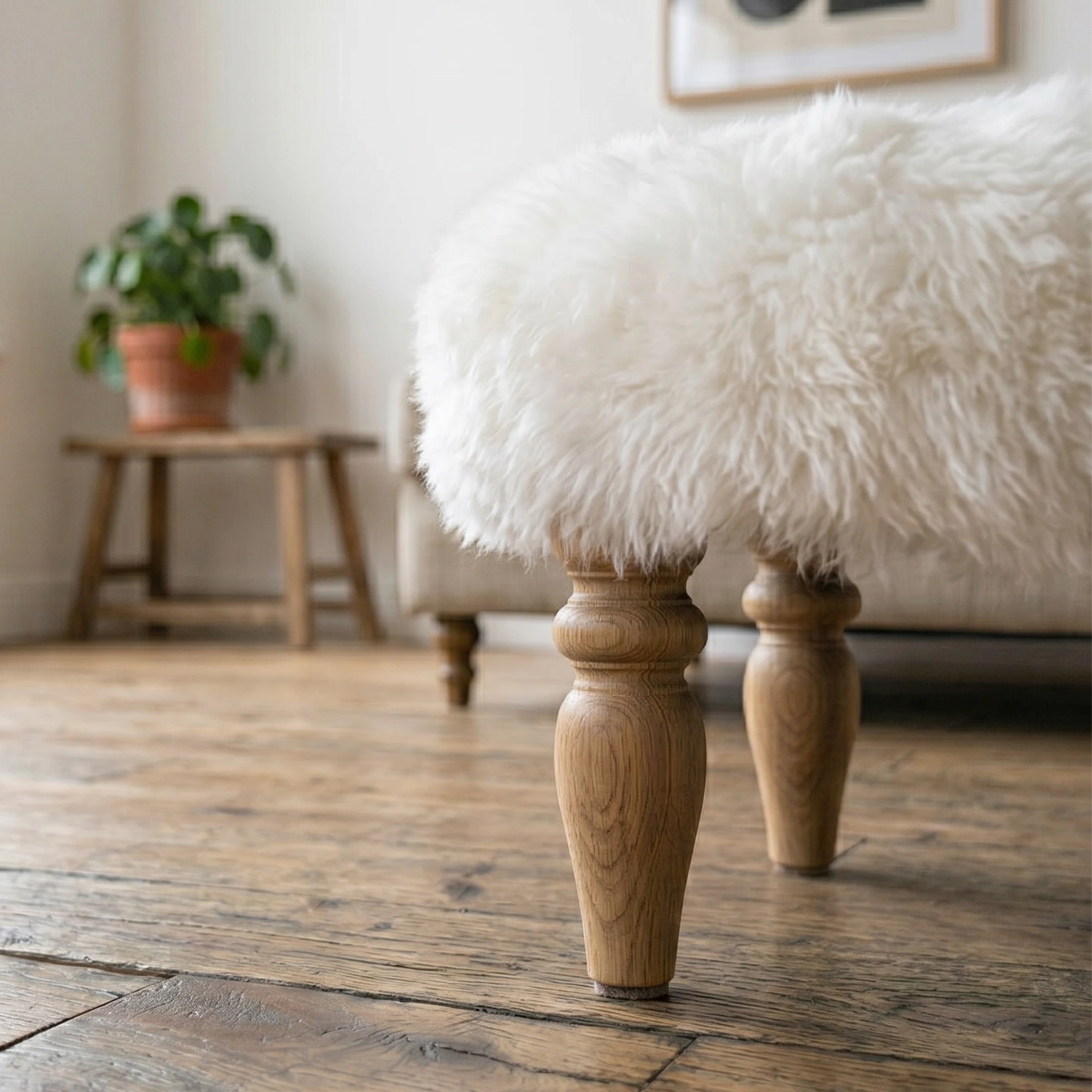 Shearling Lambskin Ivory White Stool