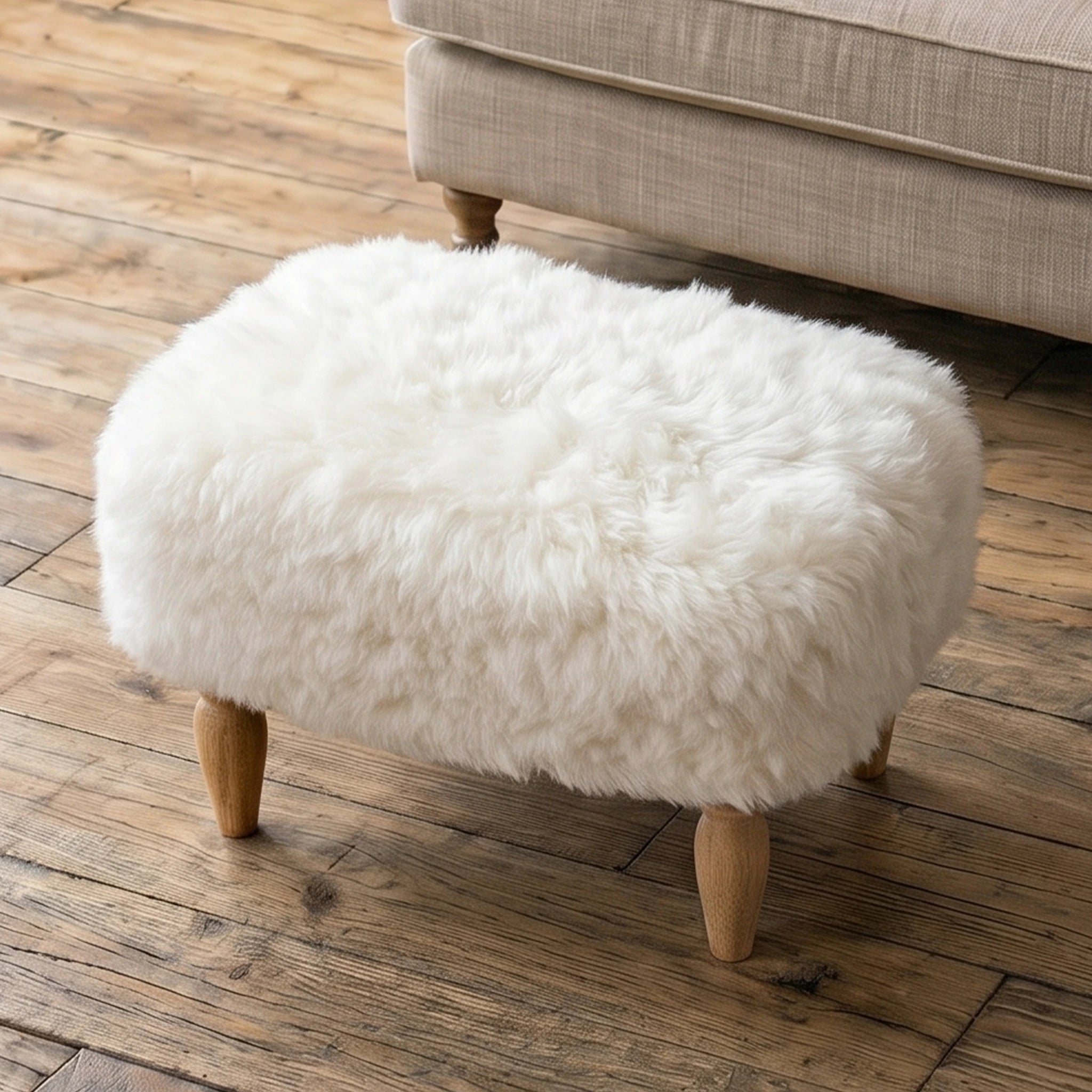 Shearling Lambskin Ivory White Stool