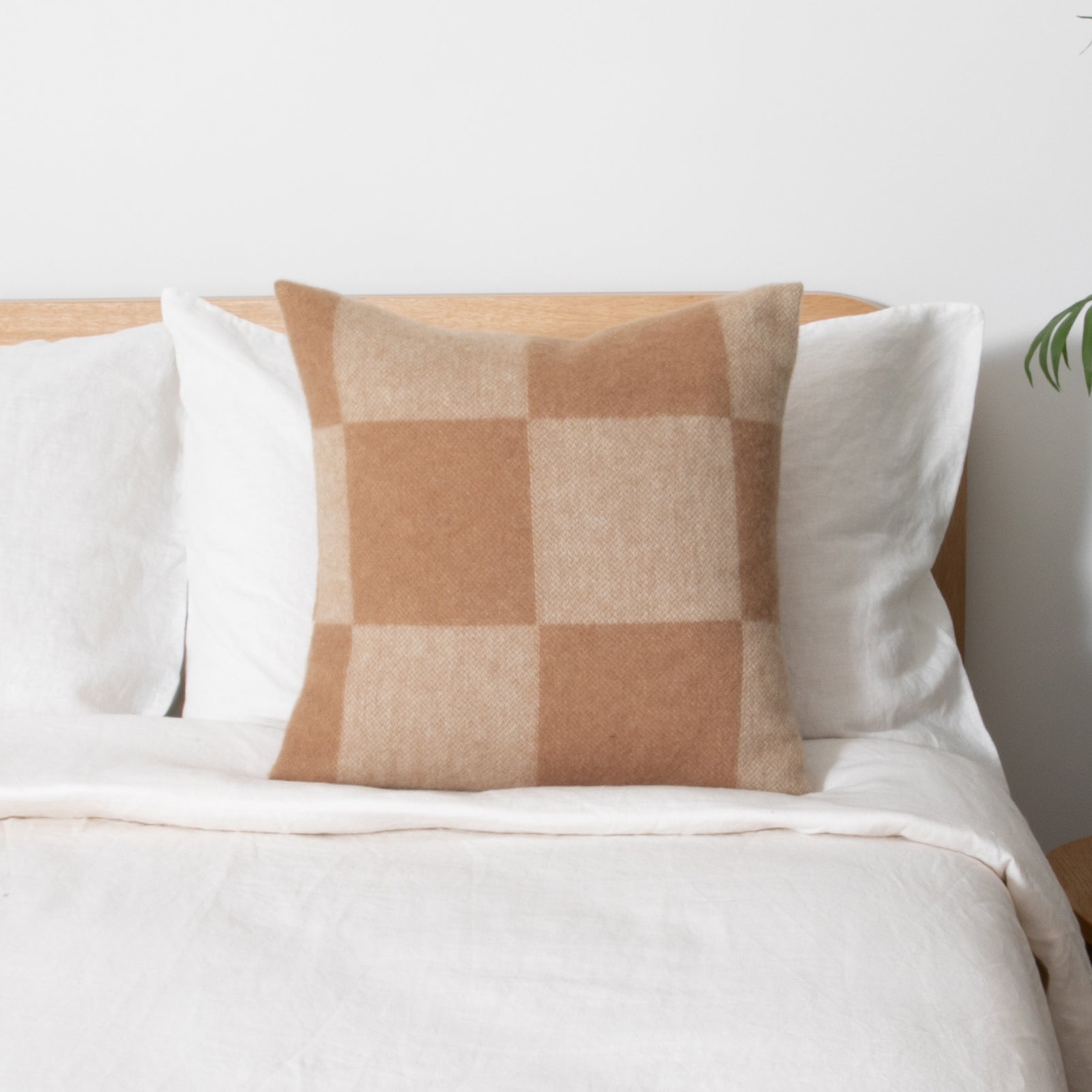 Checkerboard Beige Wool Cushion 45x45cm