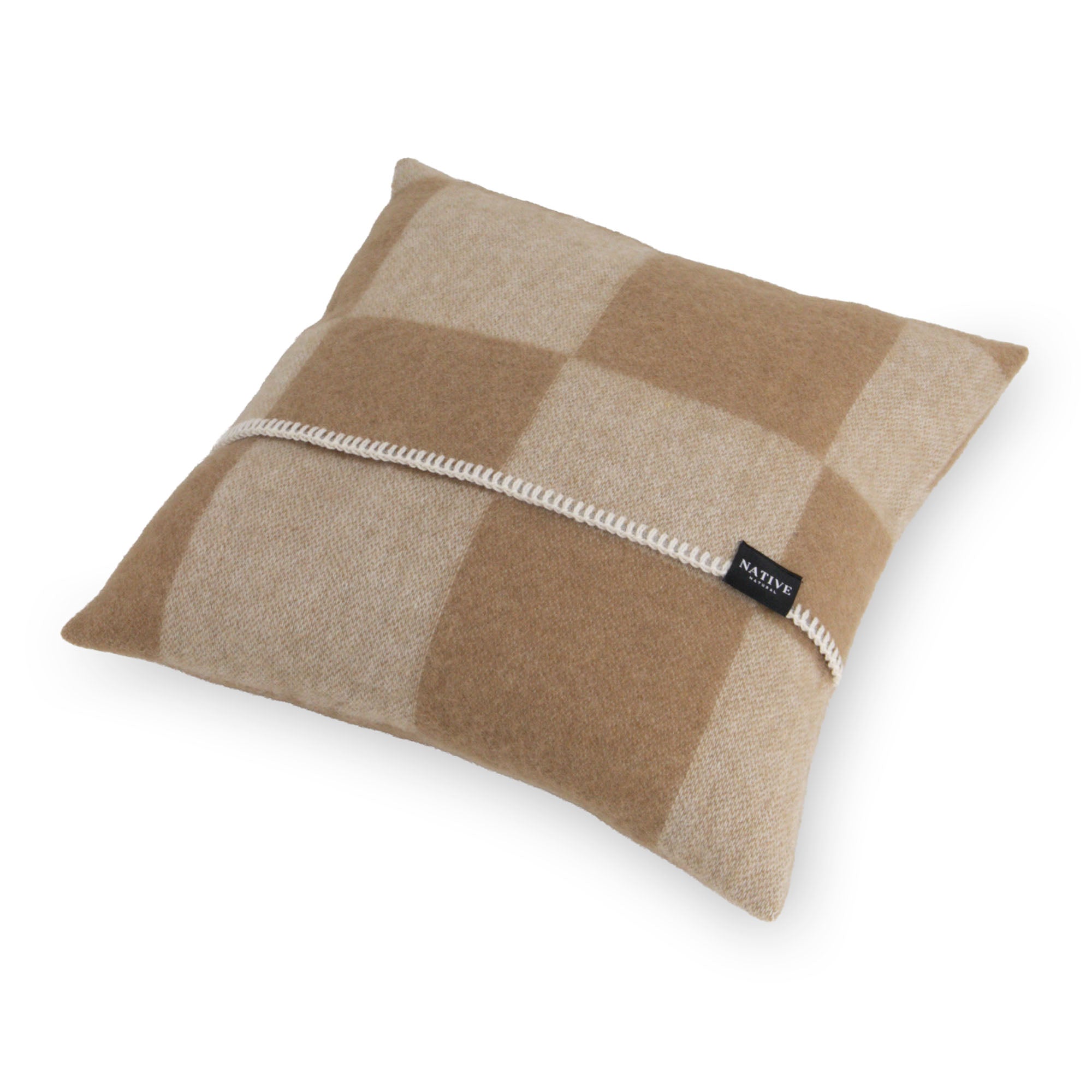 Checkerboard Beige Wool Cushion 45x45cm