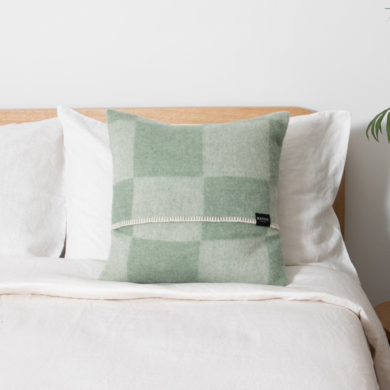 Checkerboard Green Wool Cushion 45x45cm