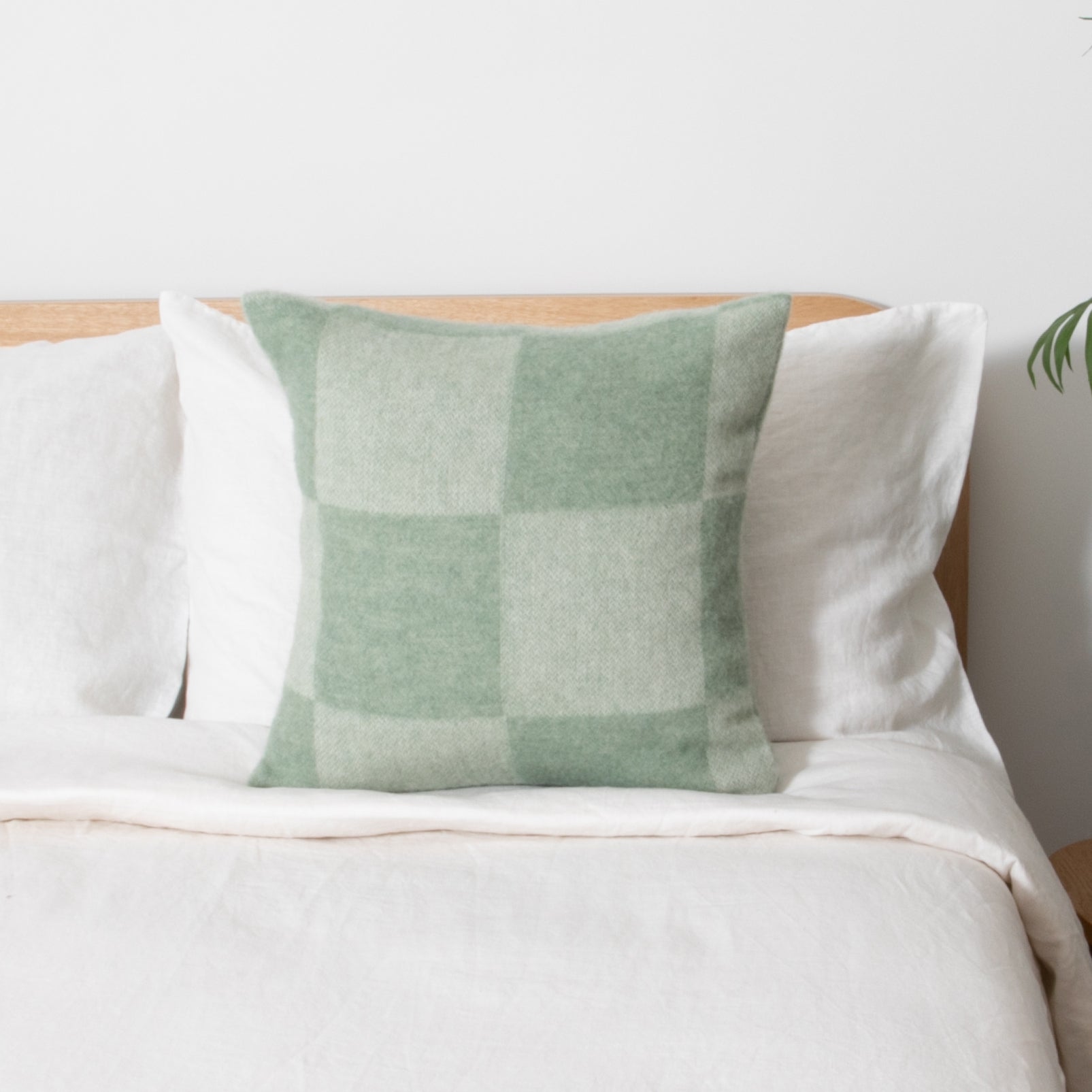 Checkerboard Green Wool Cushion 45x45cm